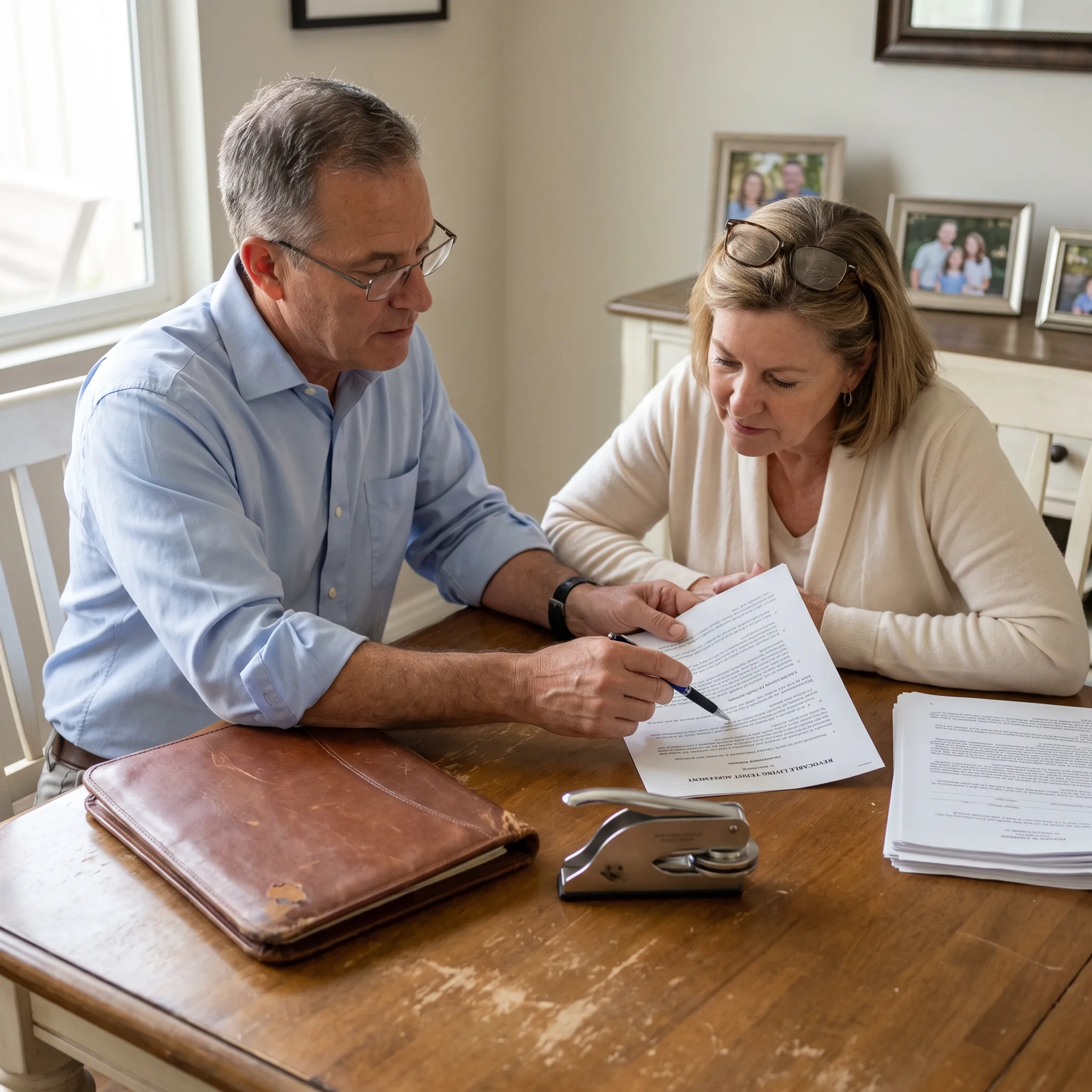 Mobile notary assisting a client with trust documents
