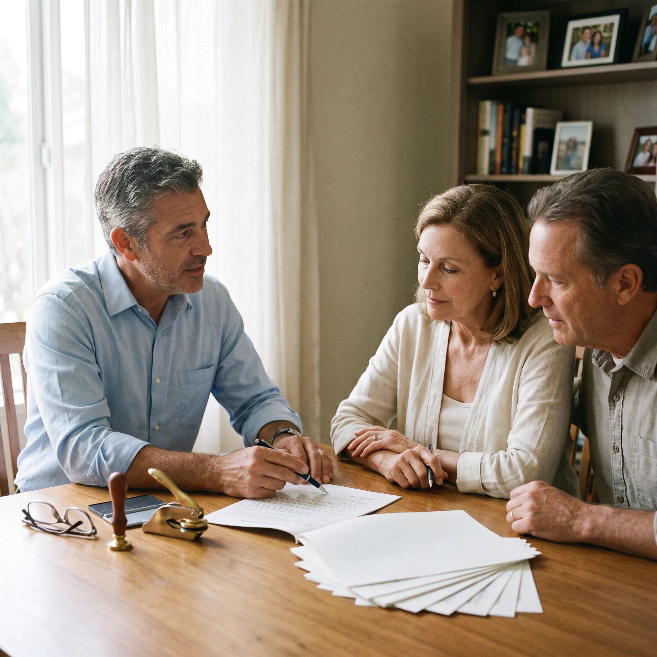 Mobile notary reviewing estate documents with a San Diego homeowner