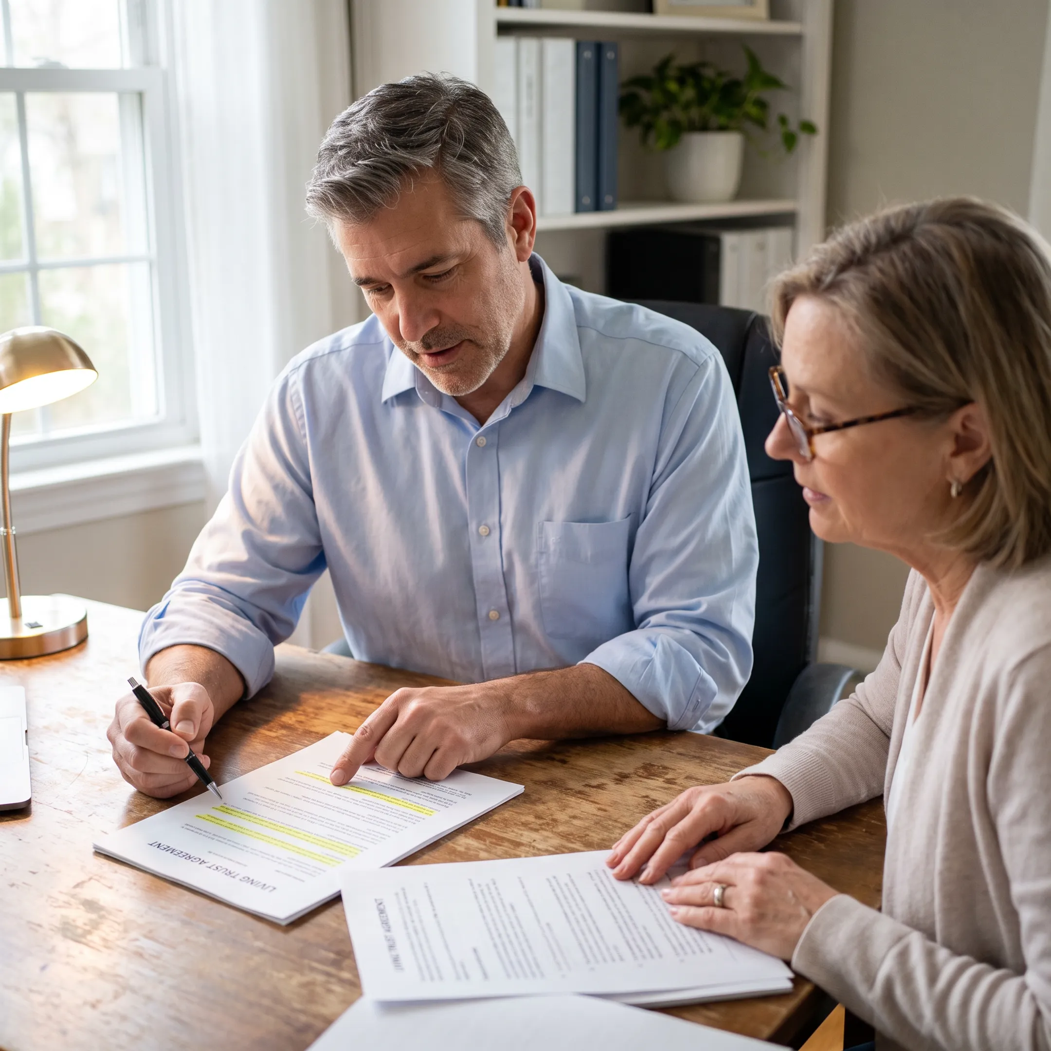 HomeTrust professional discussing living trust documents with a Riverside homeowner