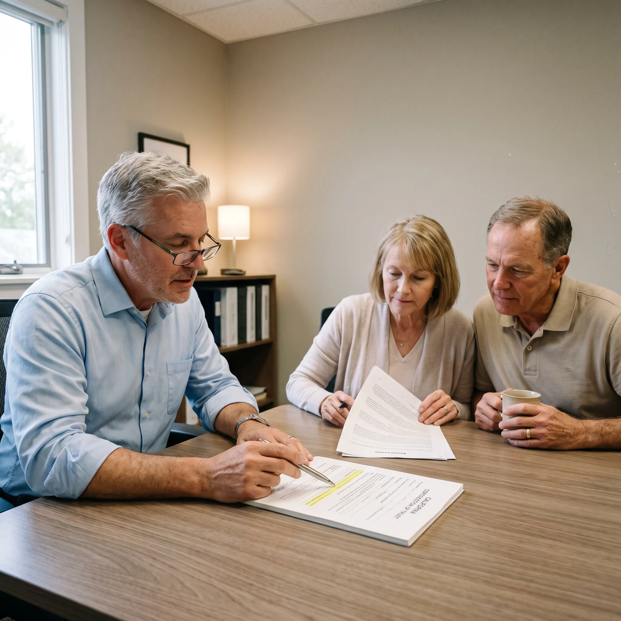 Professional reviewing California trust paperwork