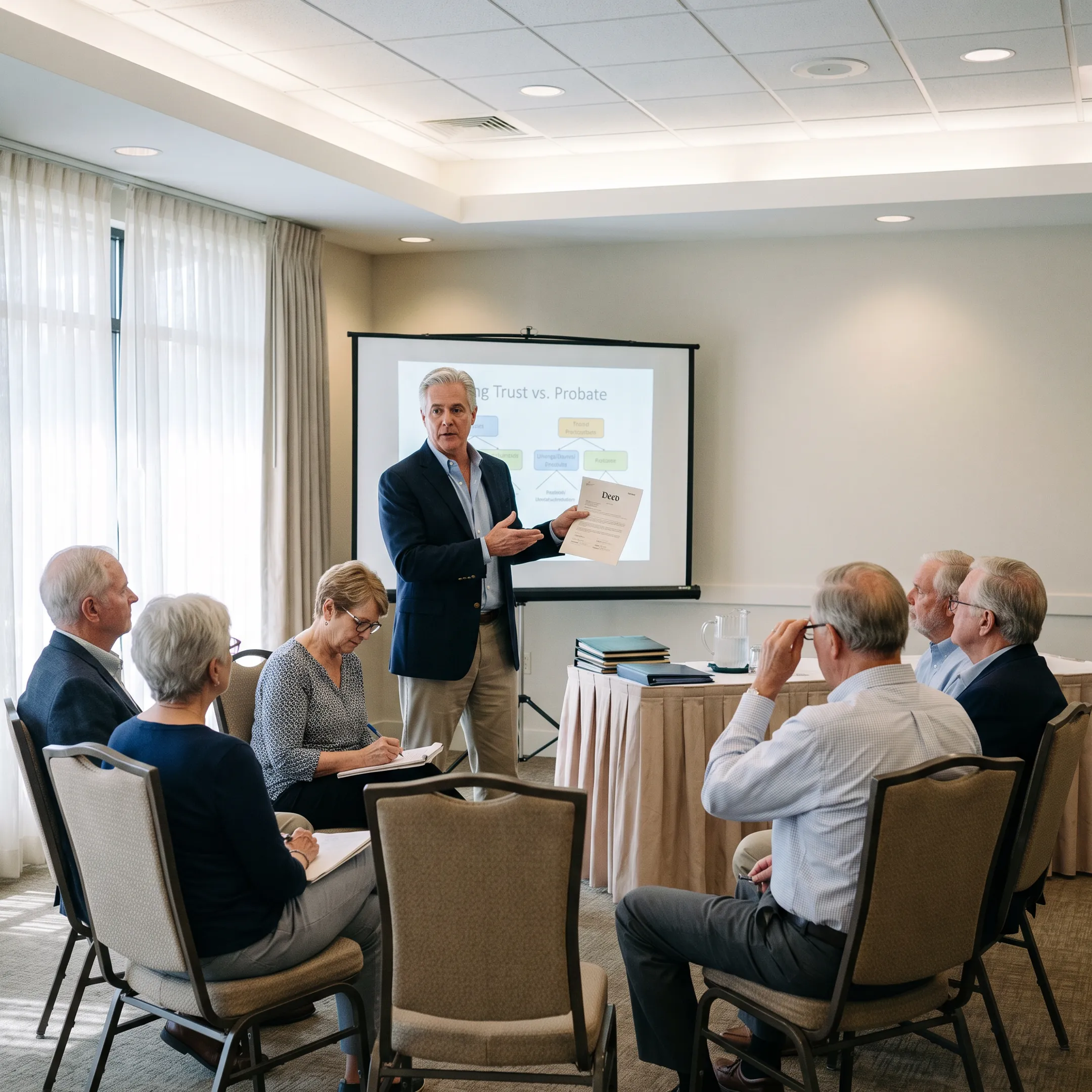 Estate planning seminar explaining living trusts to California homeowners