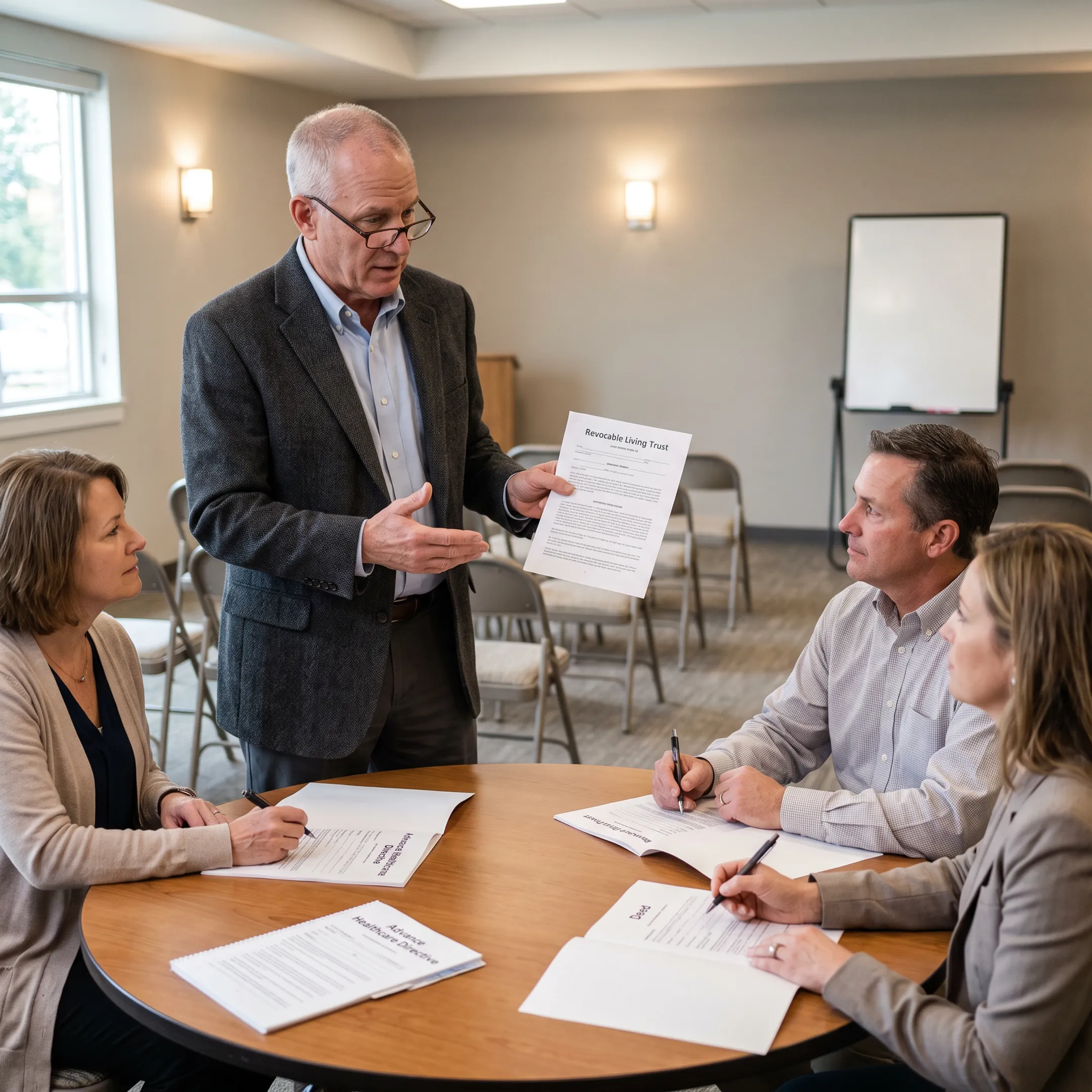 Presenter discussing California living trust planning documents