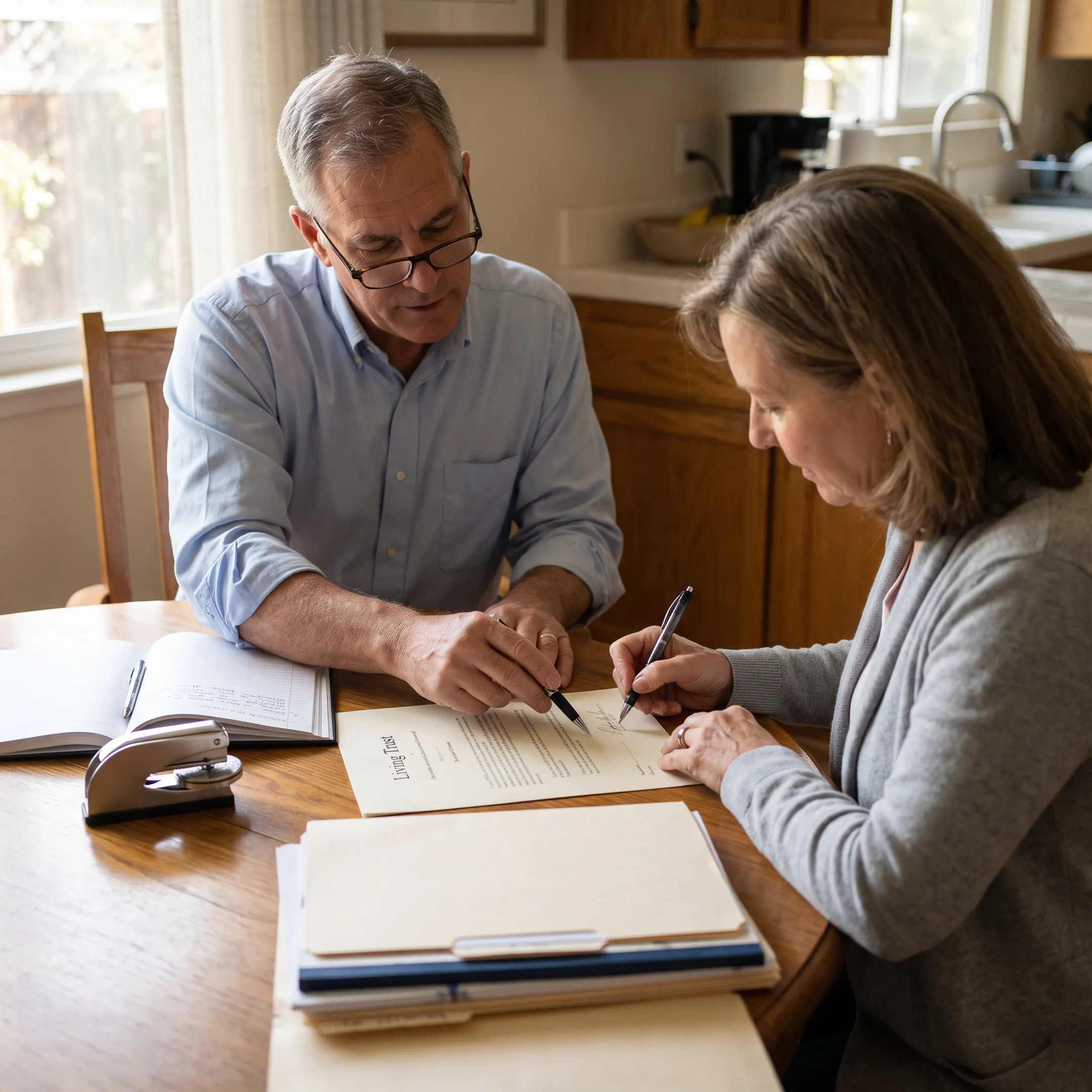 Notary assisting with California trust documents