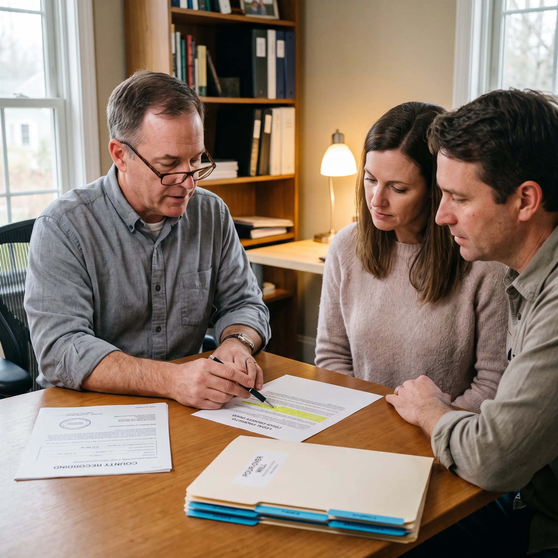 Homeowner reviewing trust deed documents with a document assistant