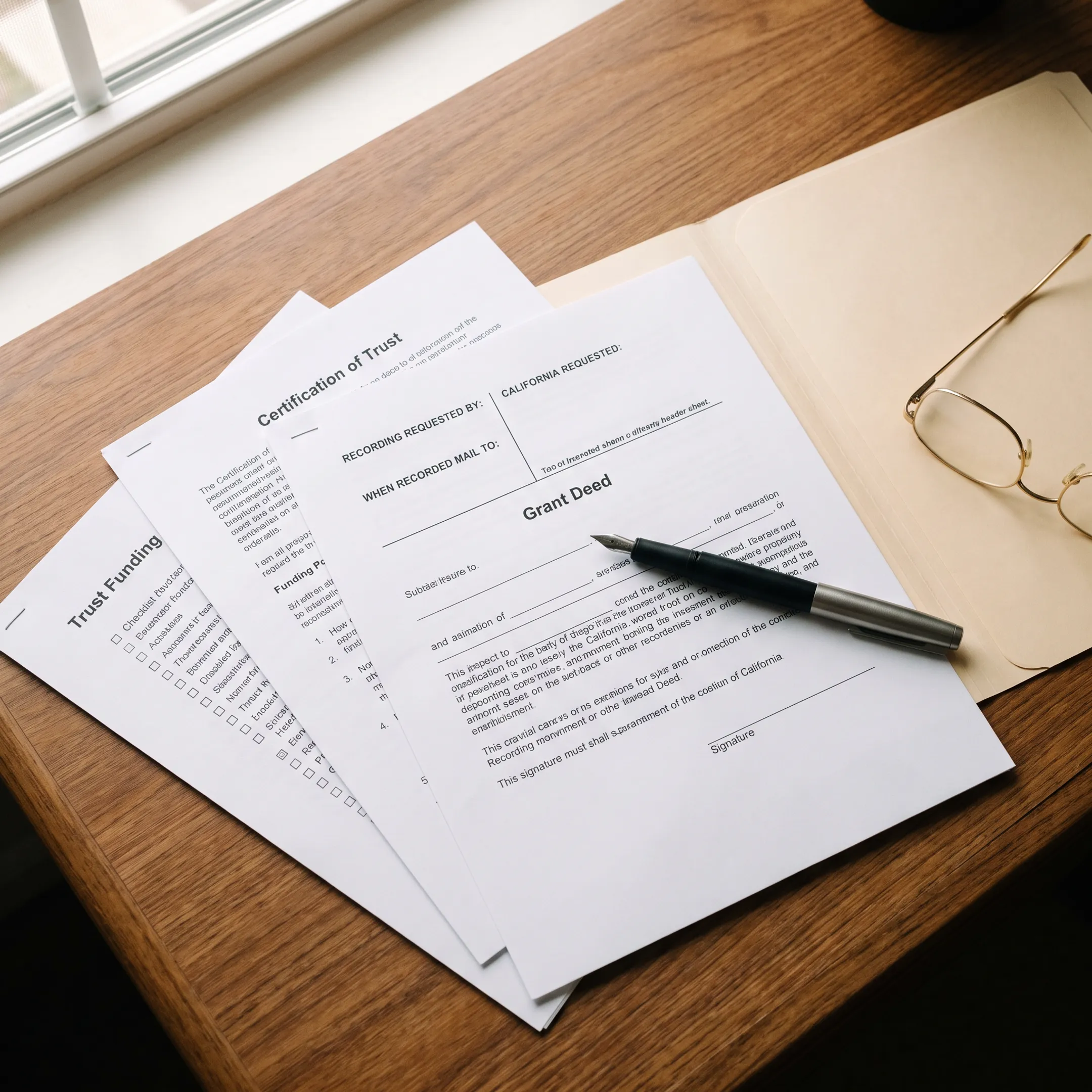 Prepared deed and trust documents ready for county recording