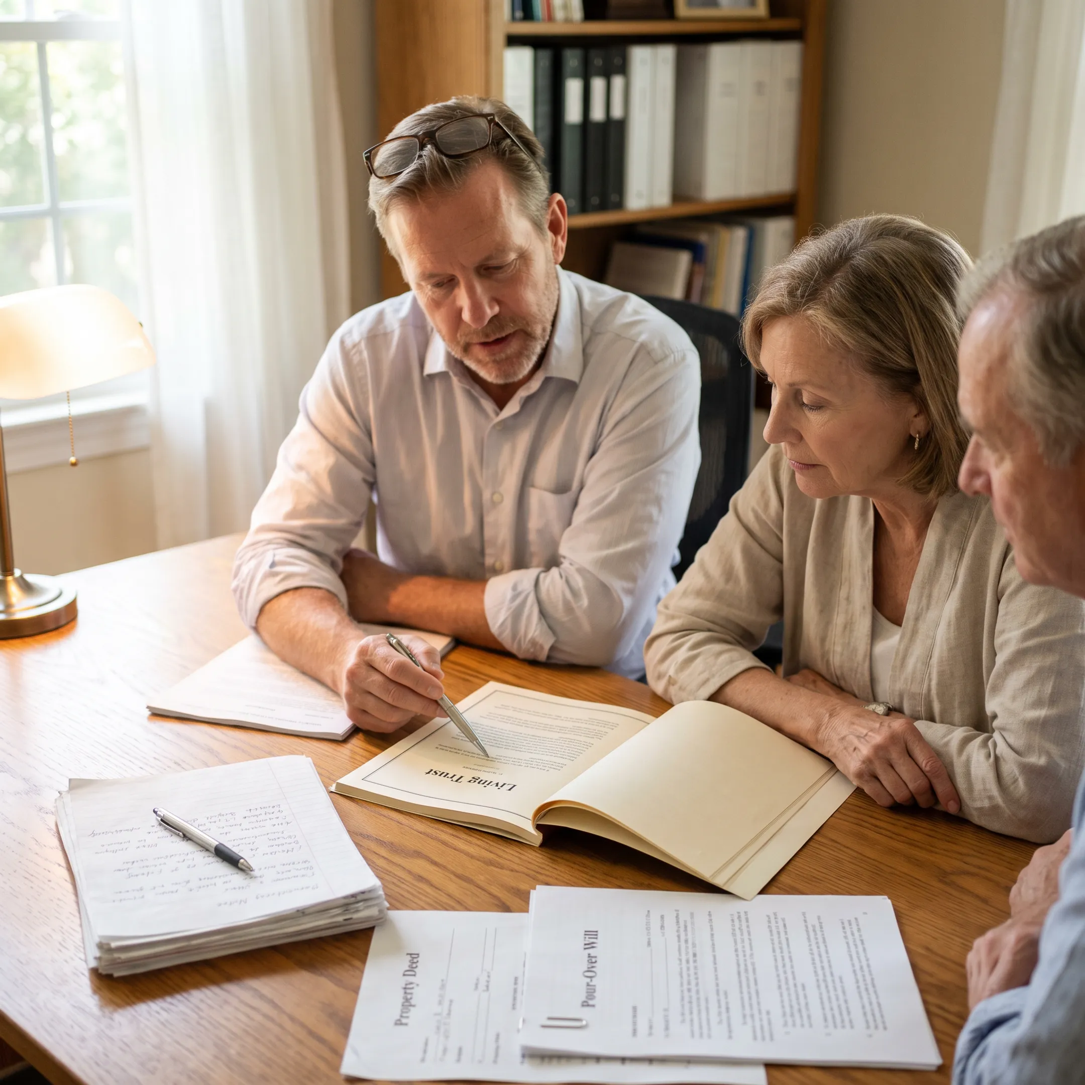 Professional discussing living trust options with a homeowner