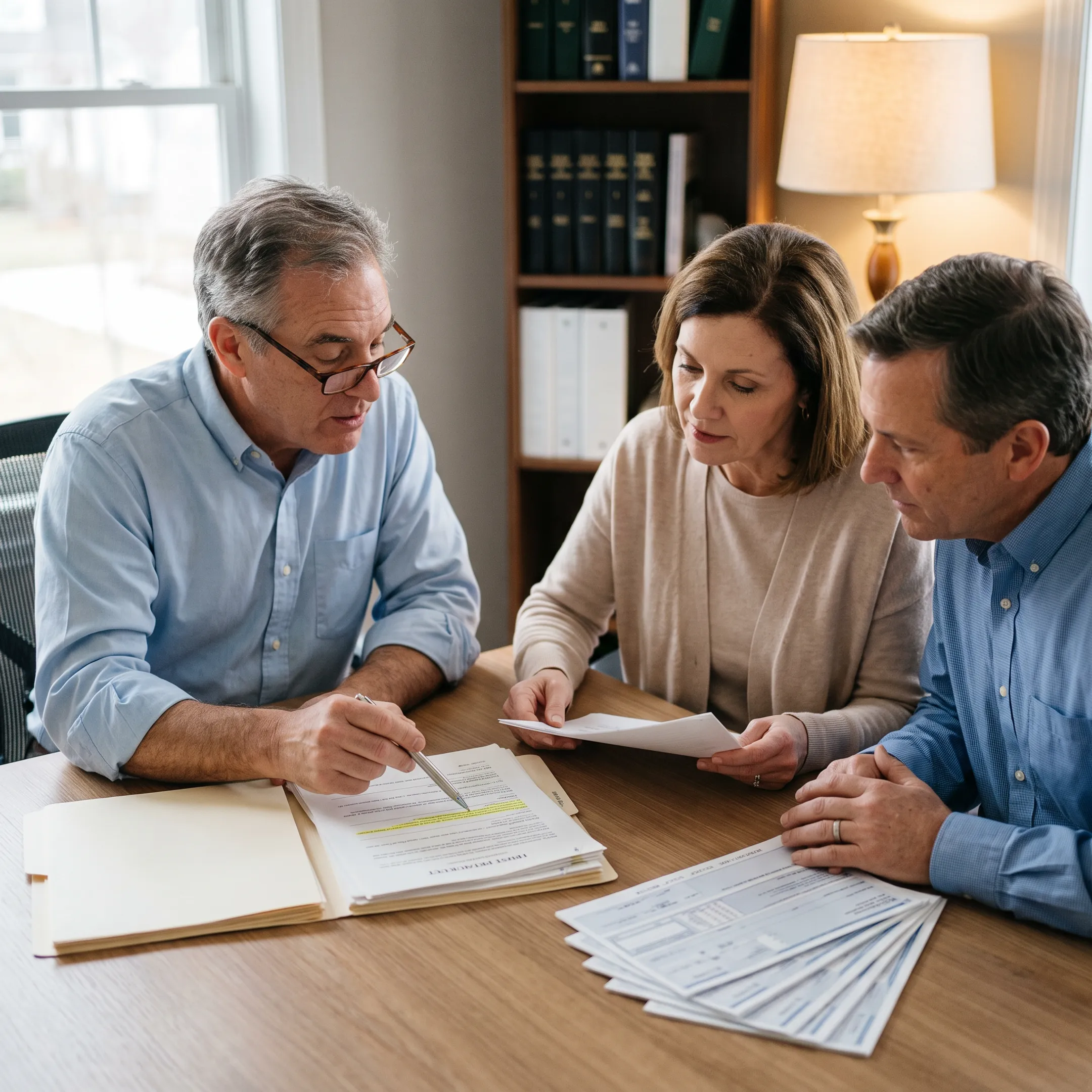 Trustee reviewing bank account and living trust documents