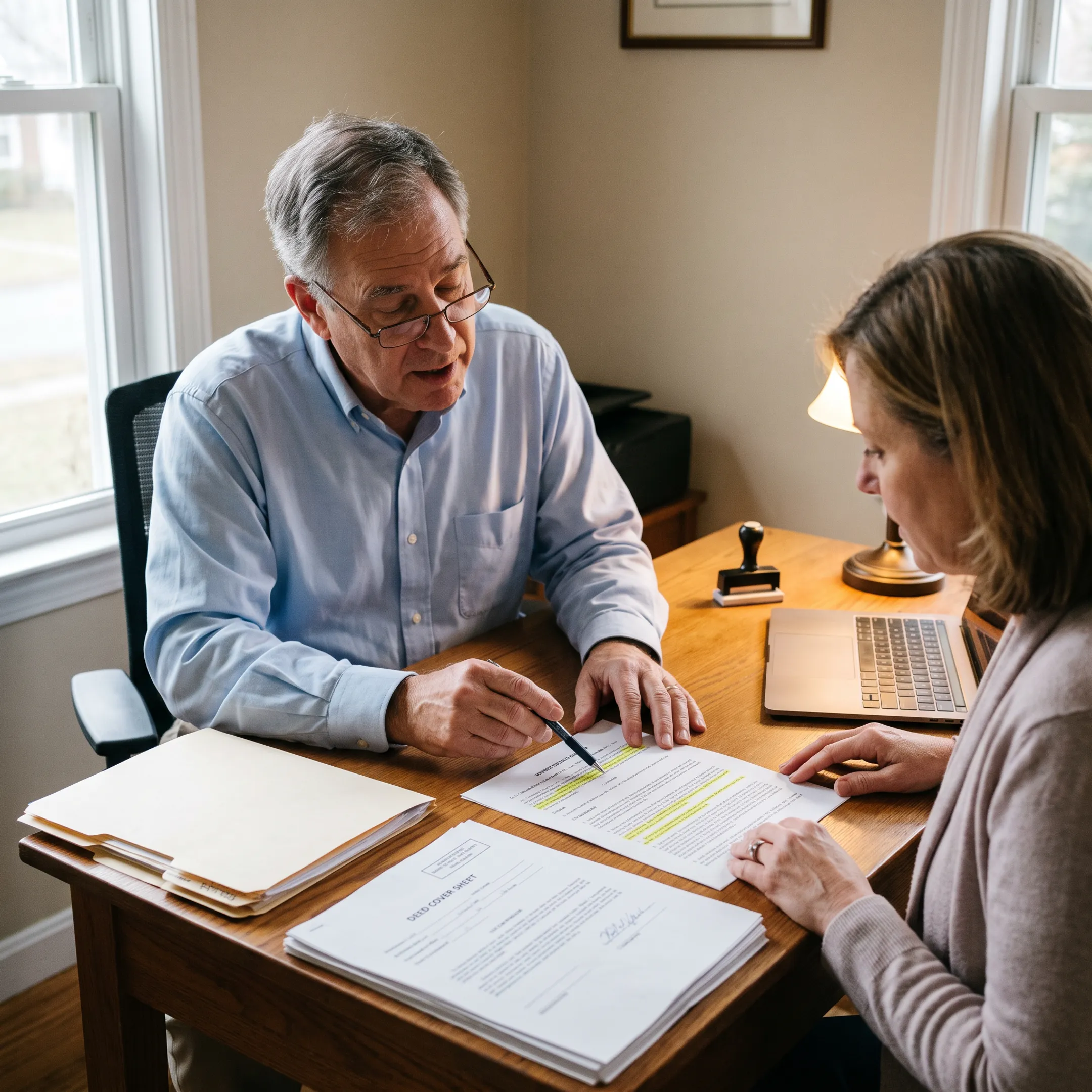 HomeTrust professional reviewing California trust and property documents with a homeowner