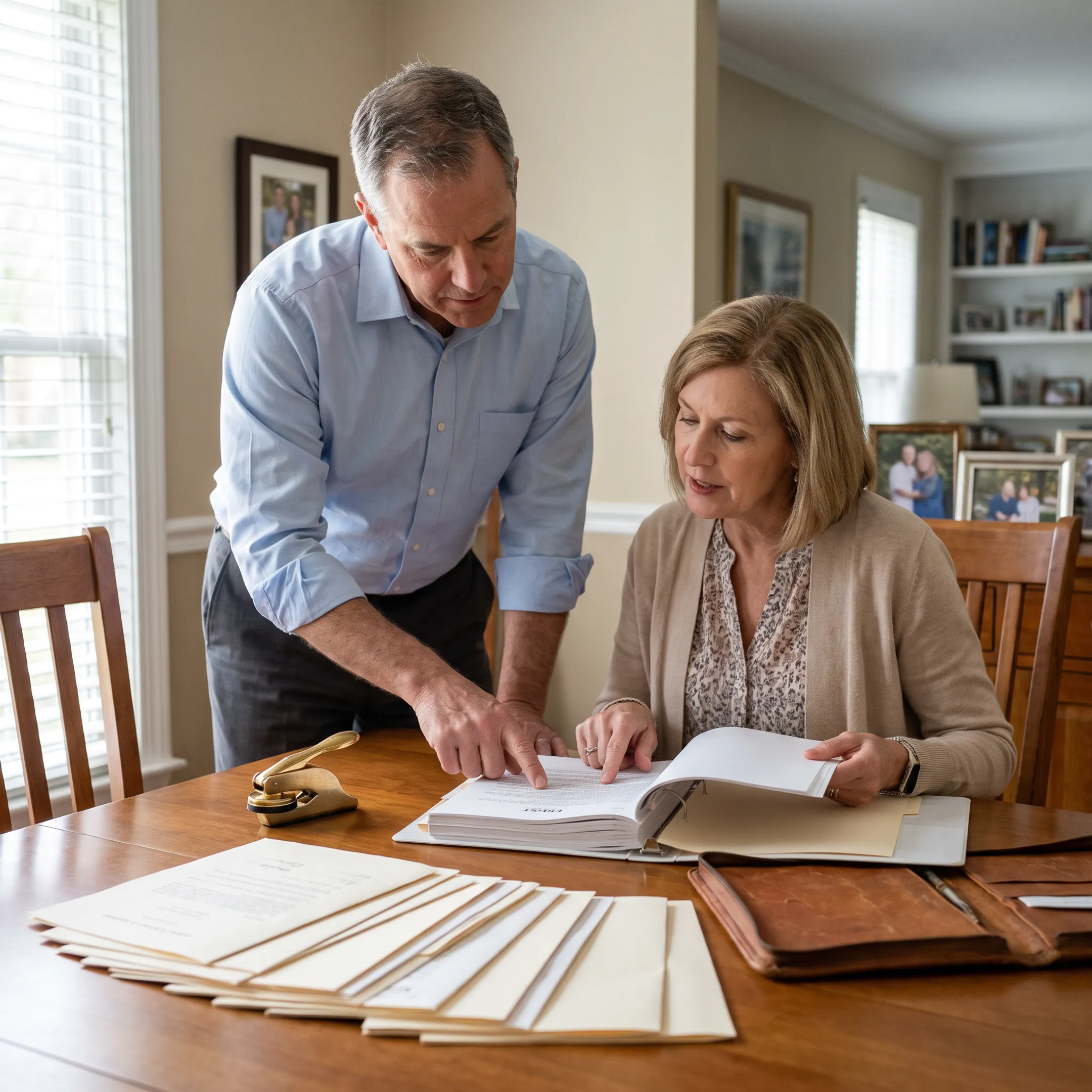 Notary reviewing estate planning documents with a client