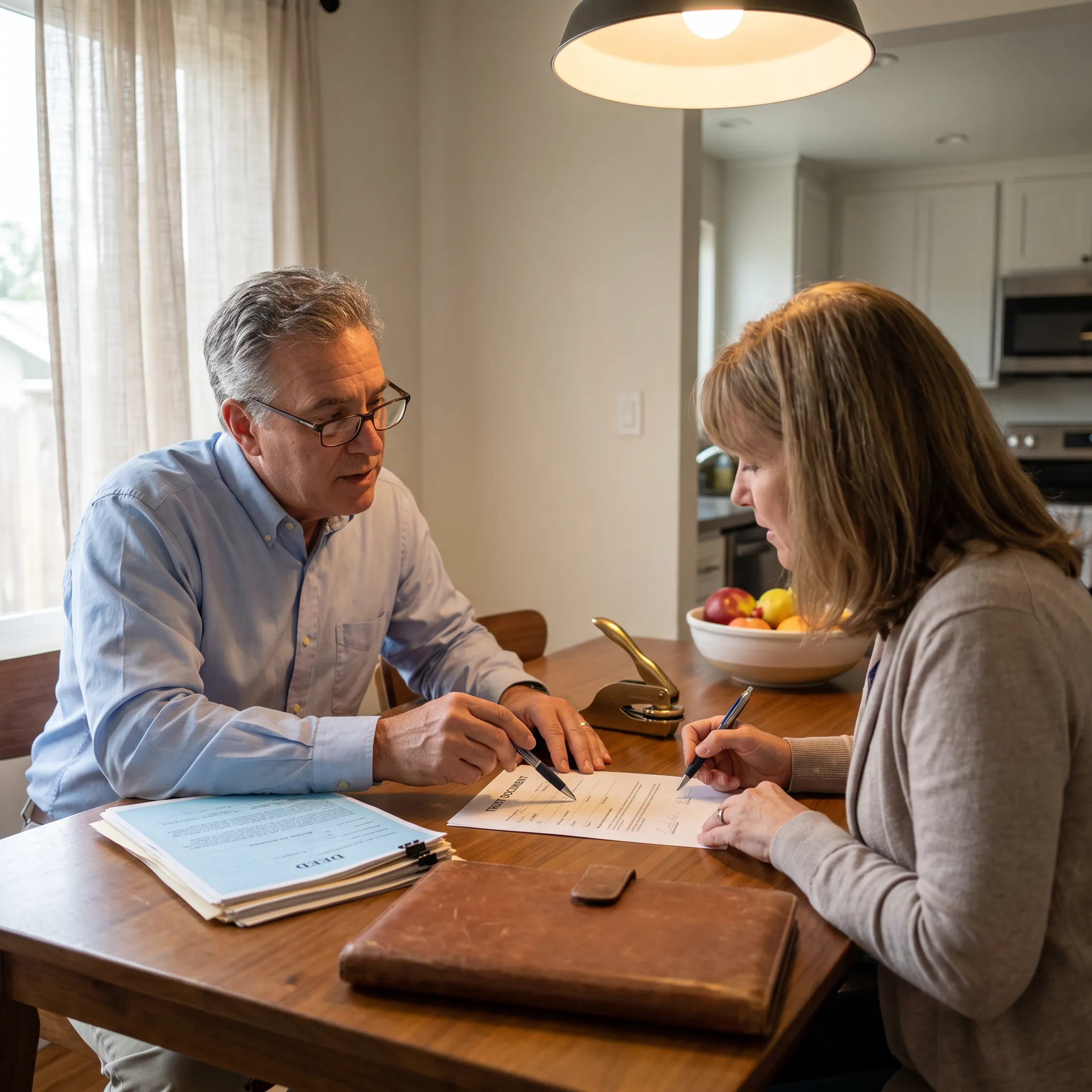 Mobile notary assisting with document signing