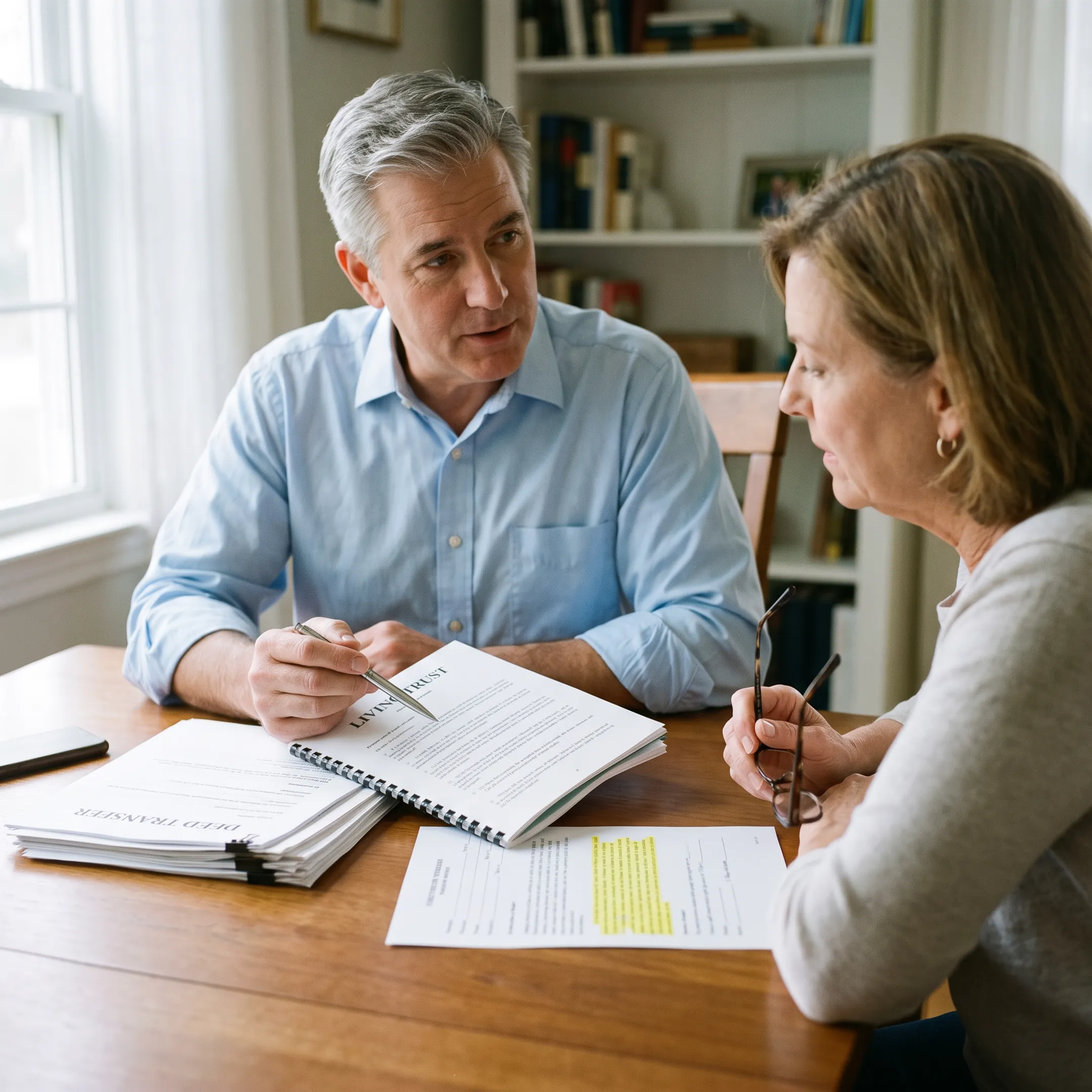 Advisor explaining trust documents to a homeowner