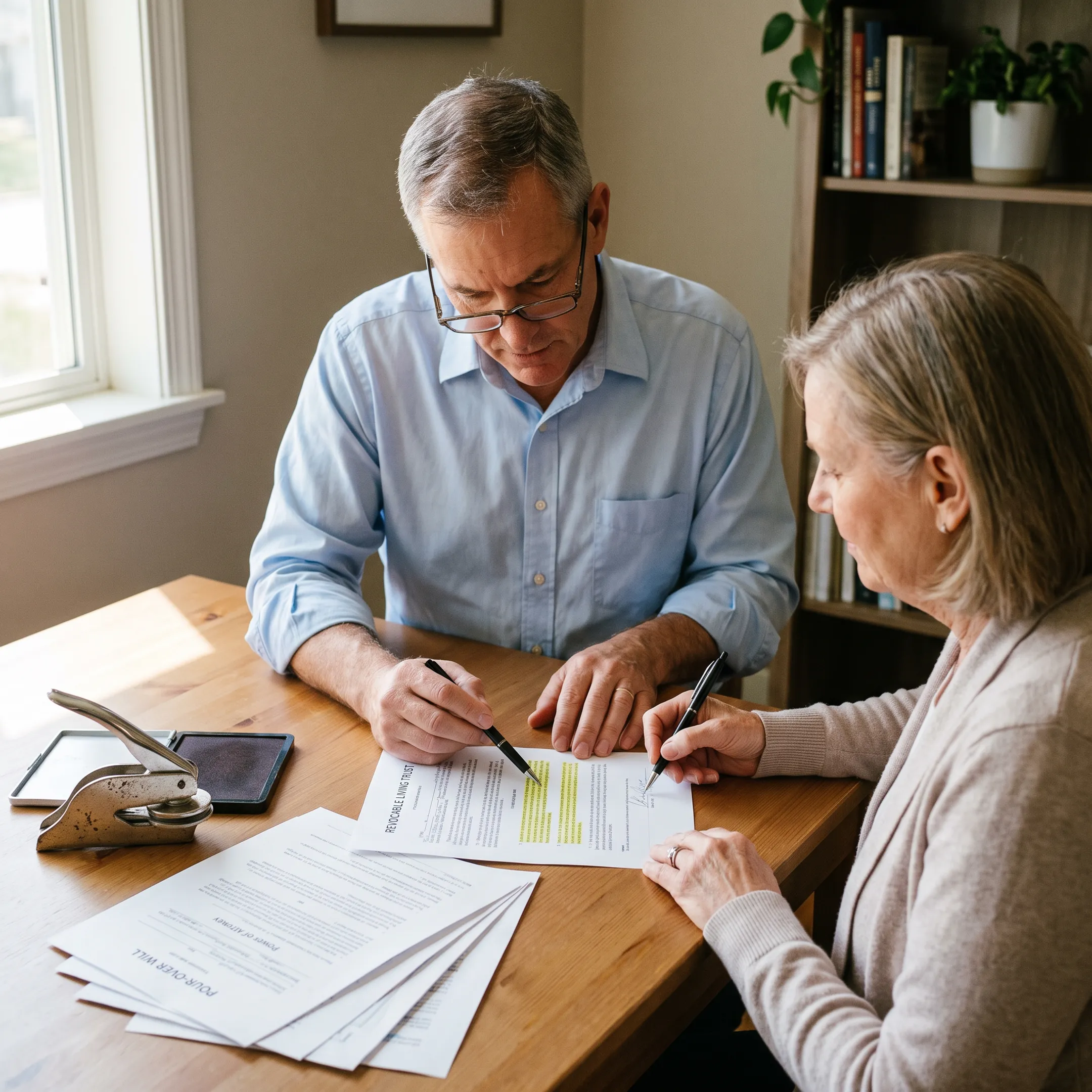 Notary assisting with a legal document signing