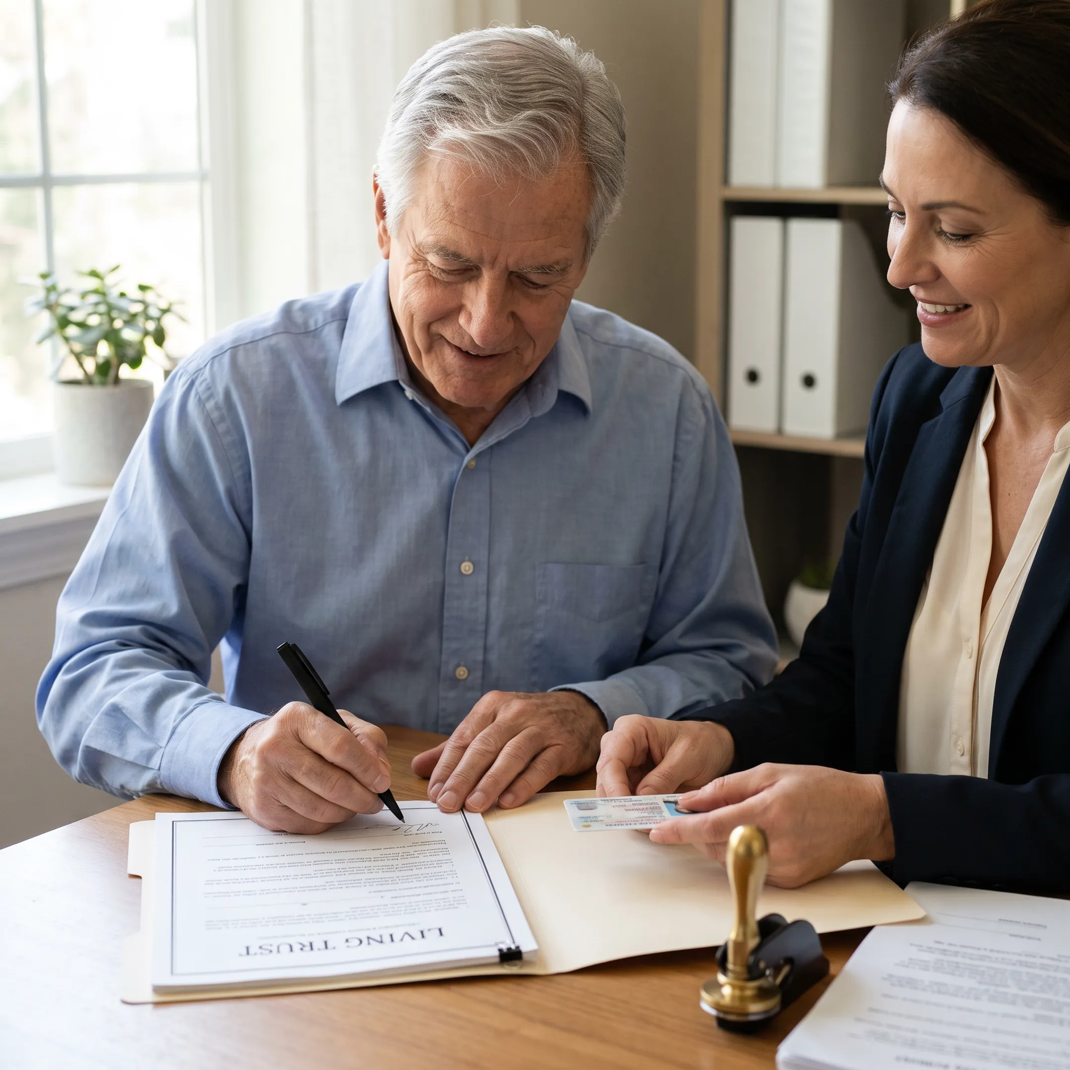 Client signing trust documents with a notary present