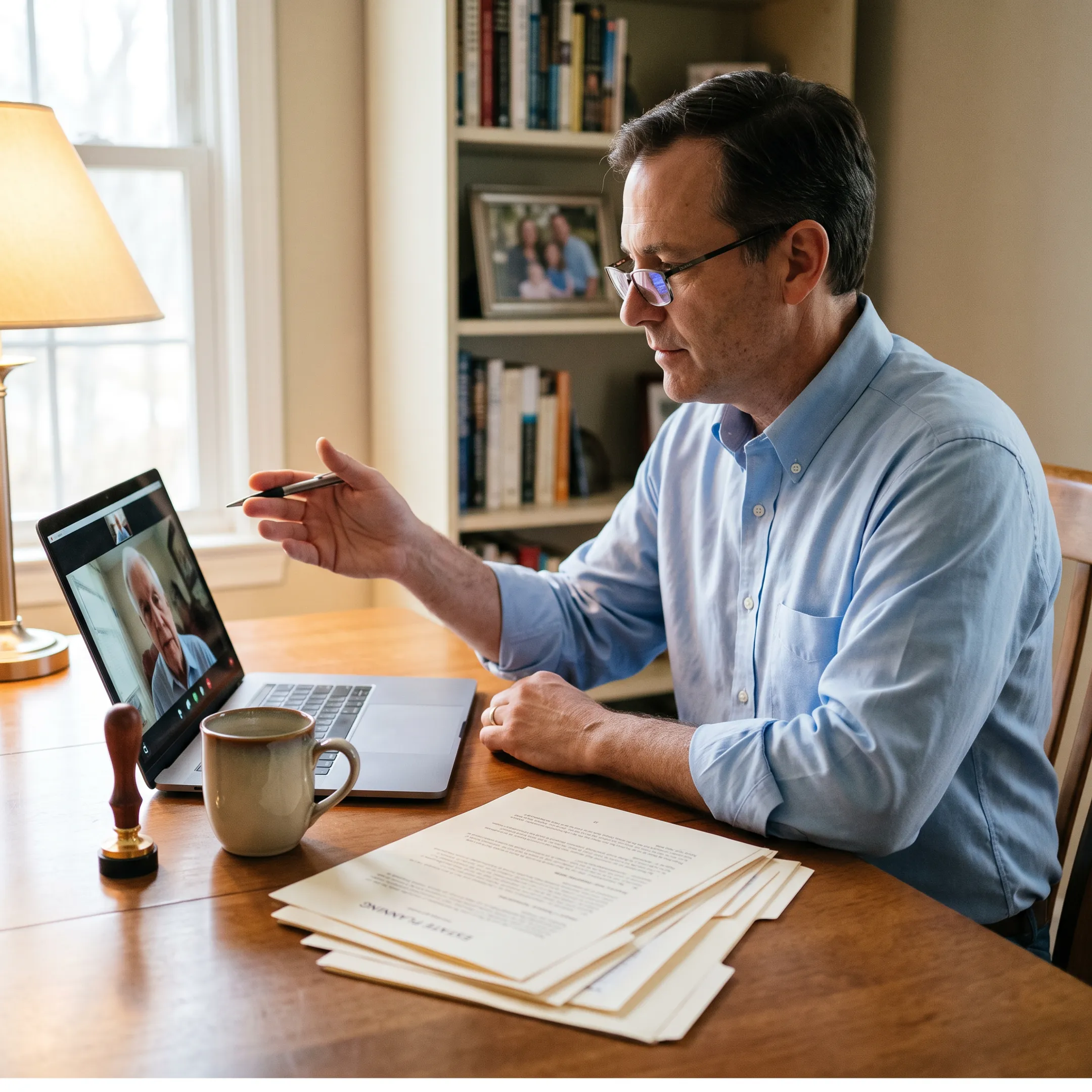 Person completing a secure online notarization from home