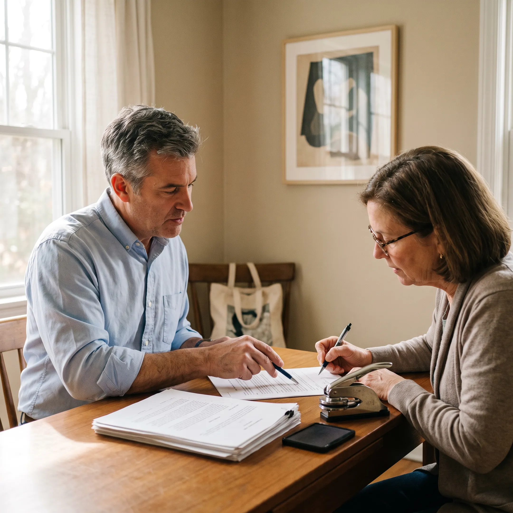 Mobile notary assisting a client with trust documents