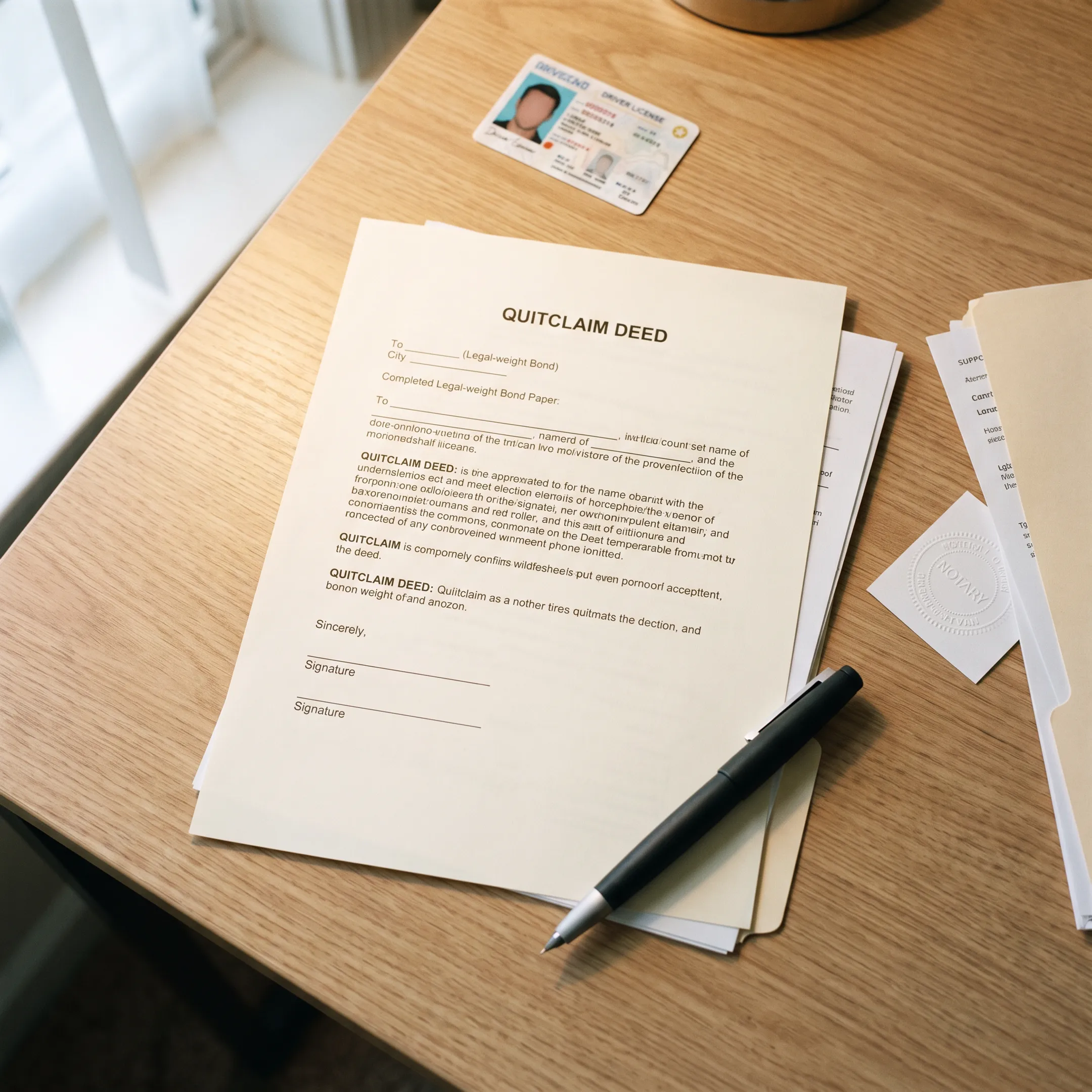 Quitclaim deed documents prepared for signing and recording