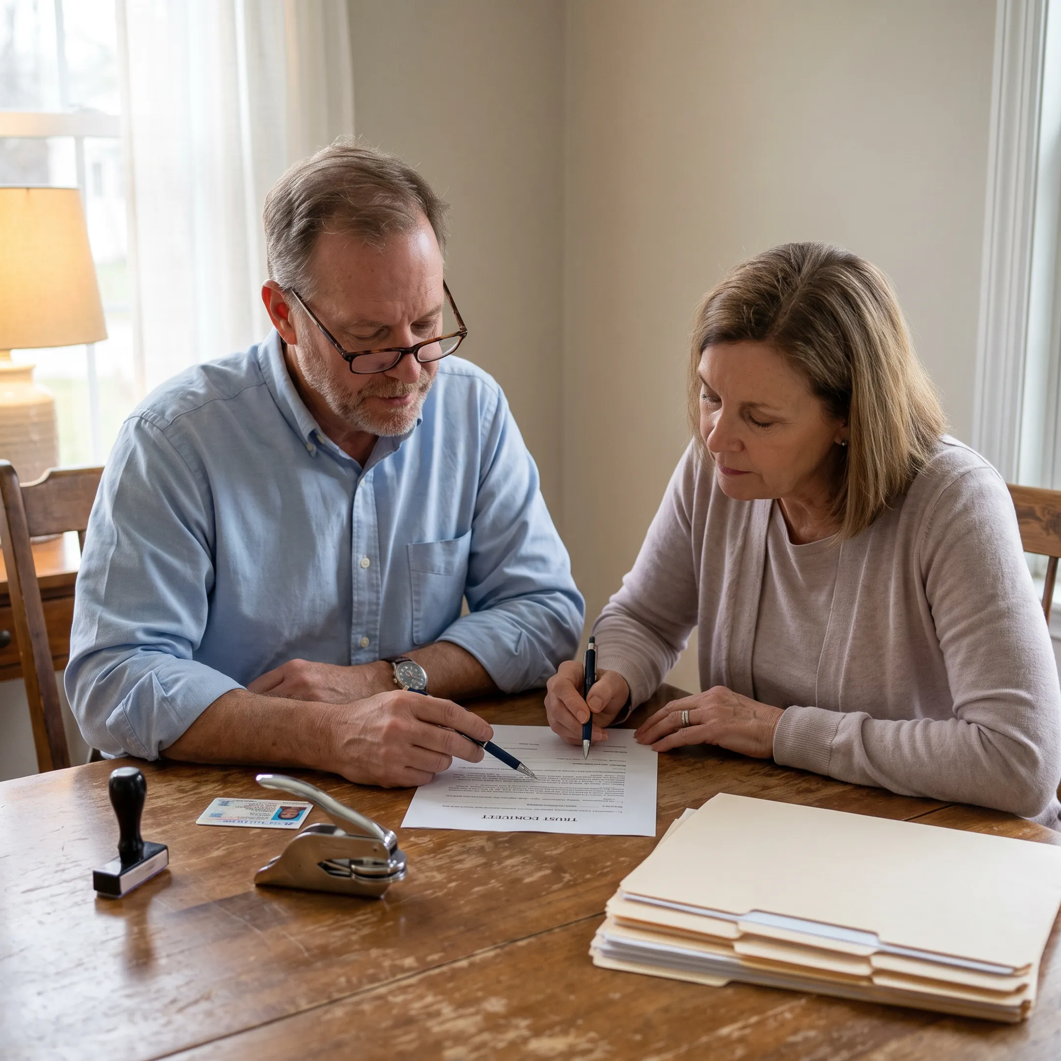 Notary reviewing estate planning paperwork with client