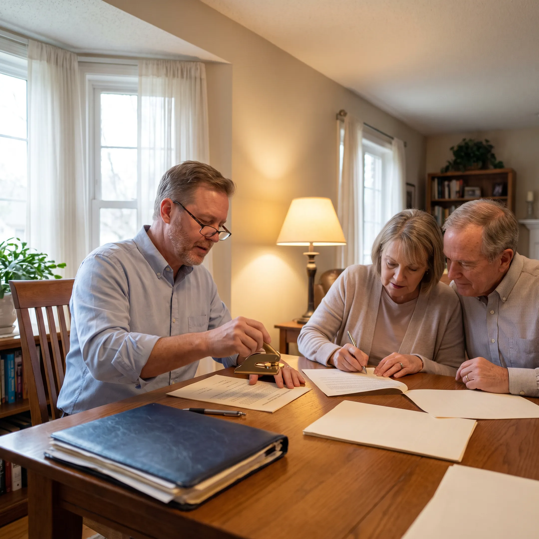 Mobile notary meeting clients to sign documents