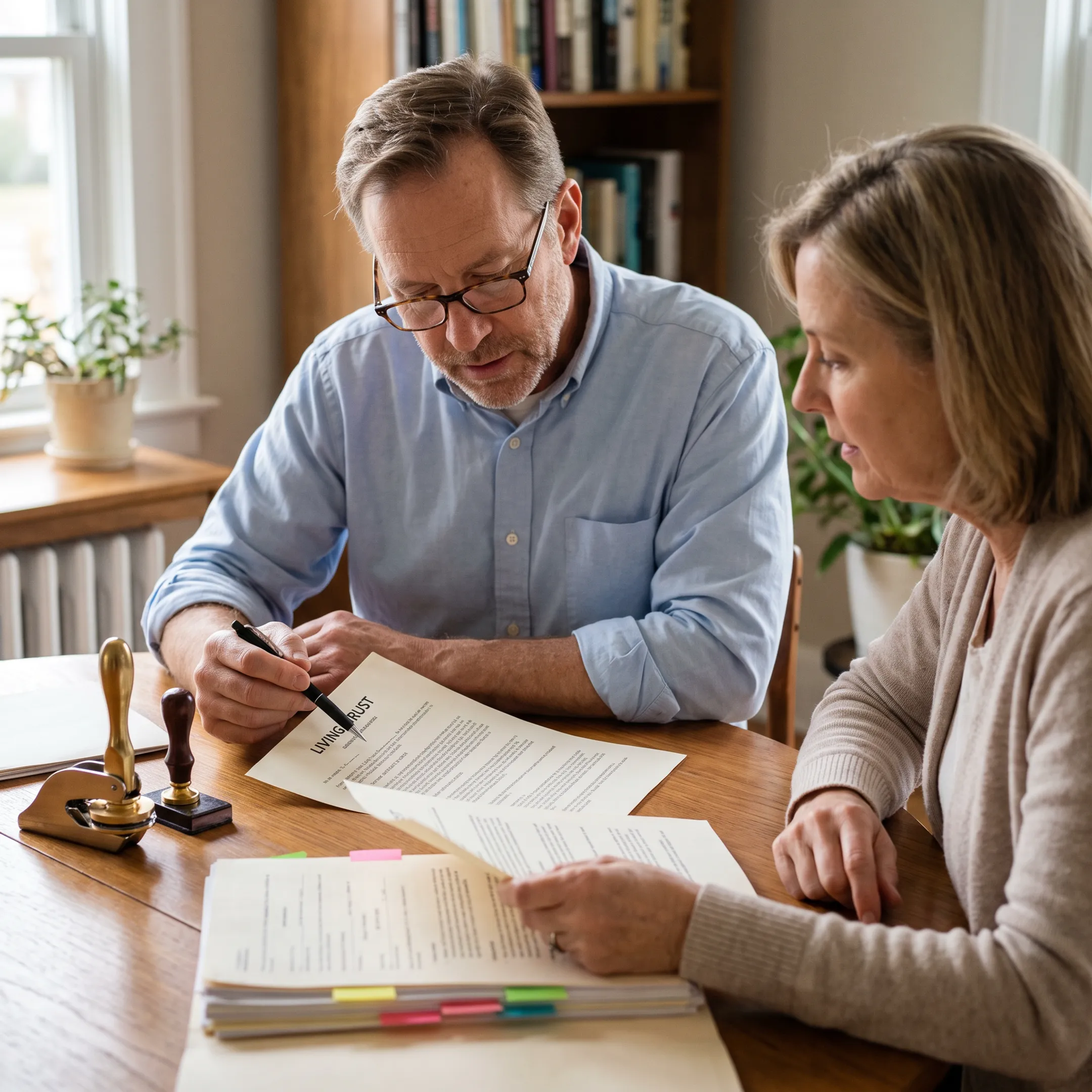 Notary reviewing estate planning documents with a client