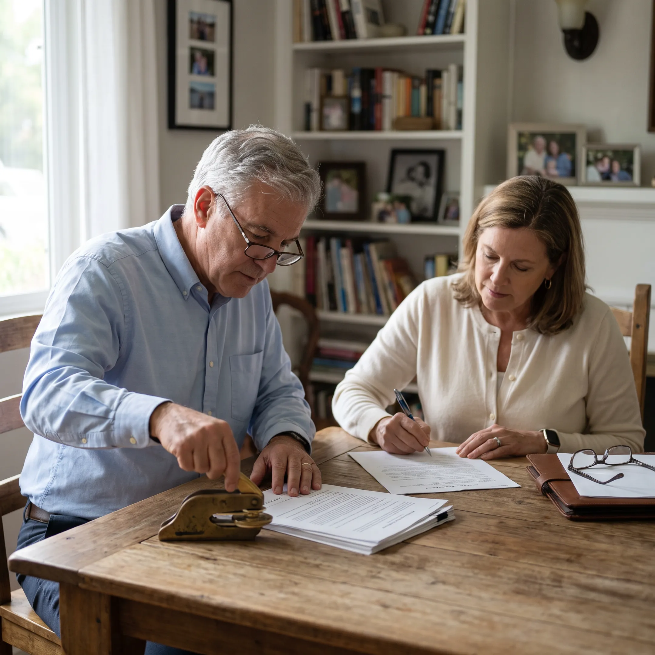 Notary witnessing a client sign trust documents