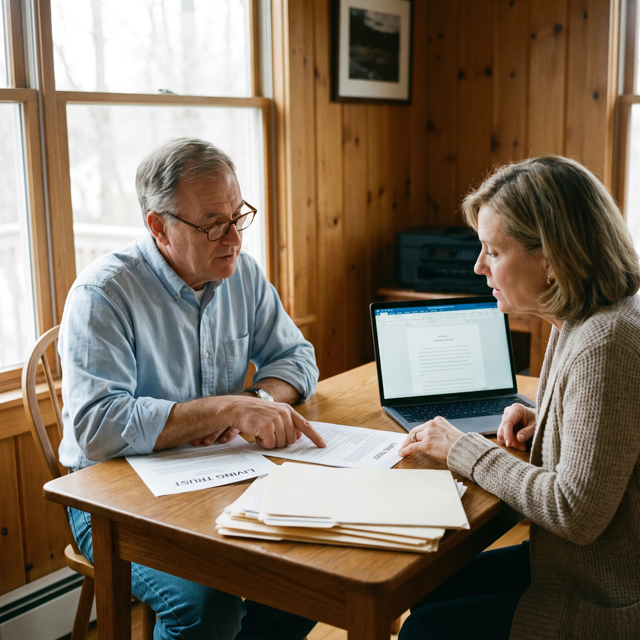 Estate planning consultation with will documents and laptop