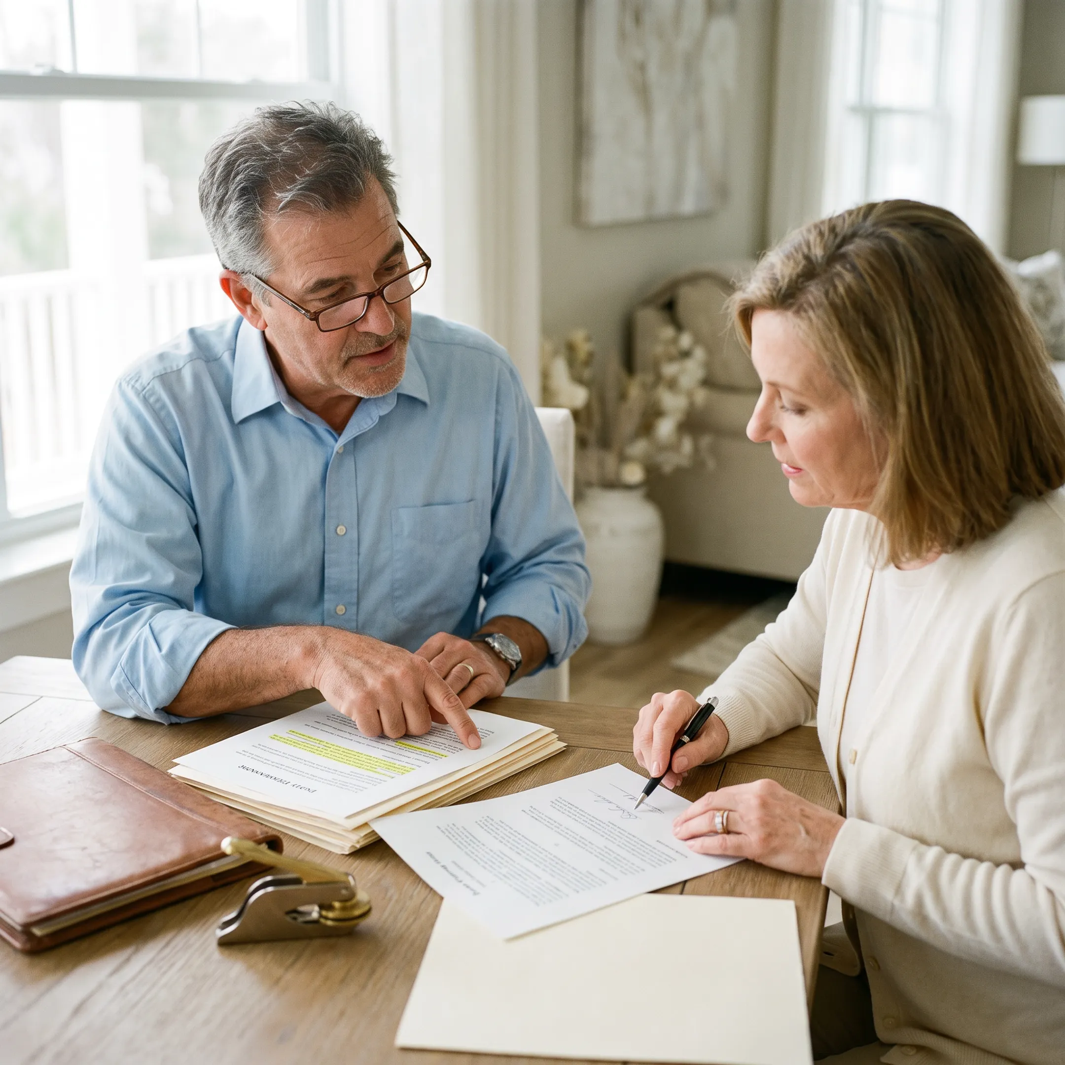 Mobile notary assisting with estate documents in Coronado