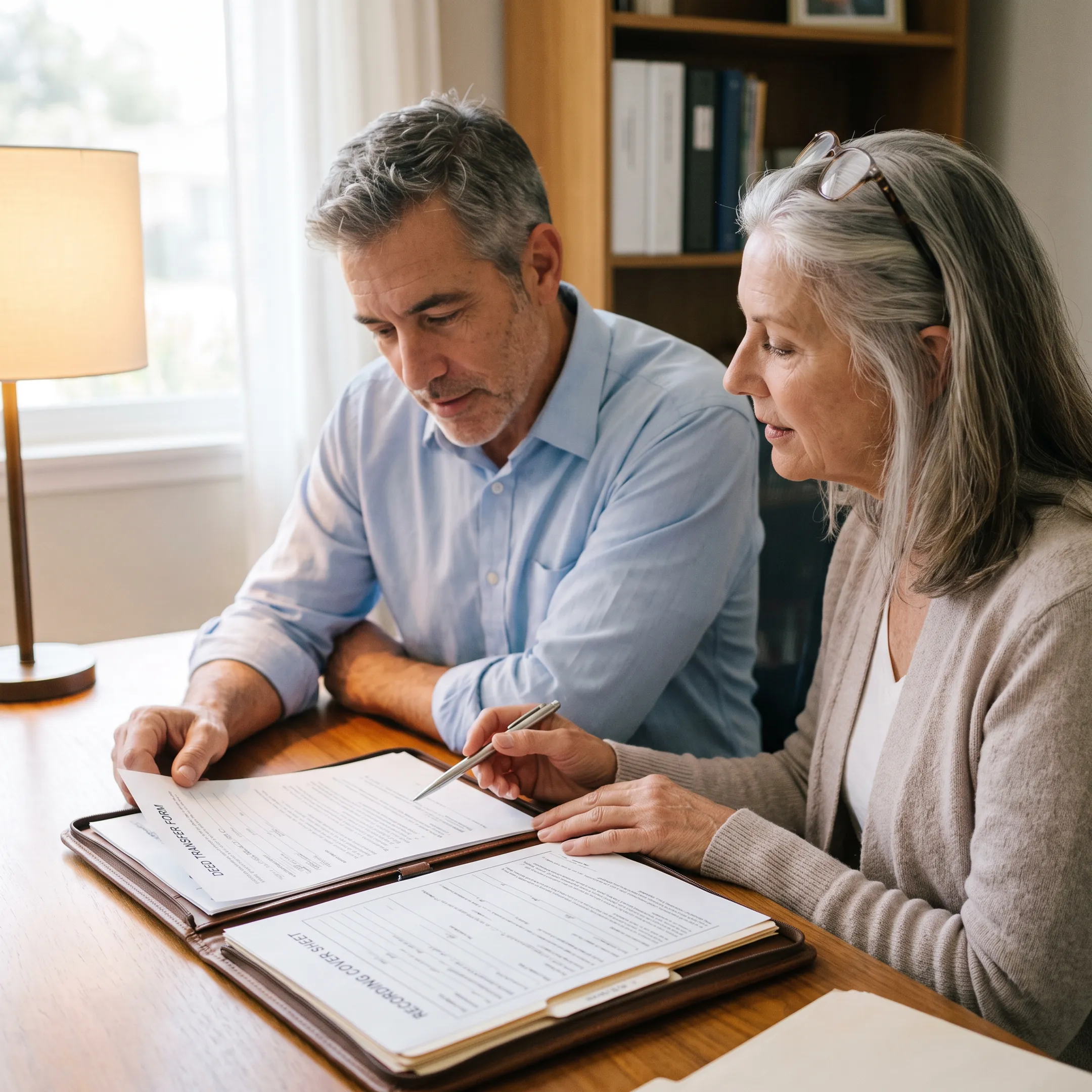 HomeTrust specialist reviewing property transfer documents with a homeowner