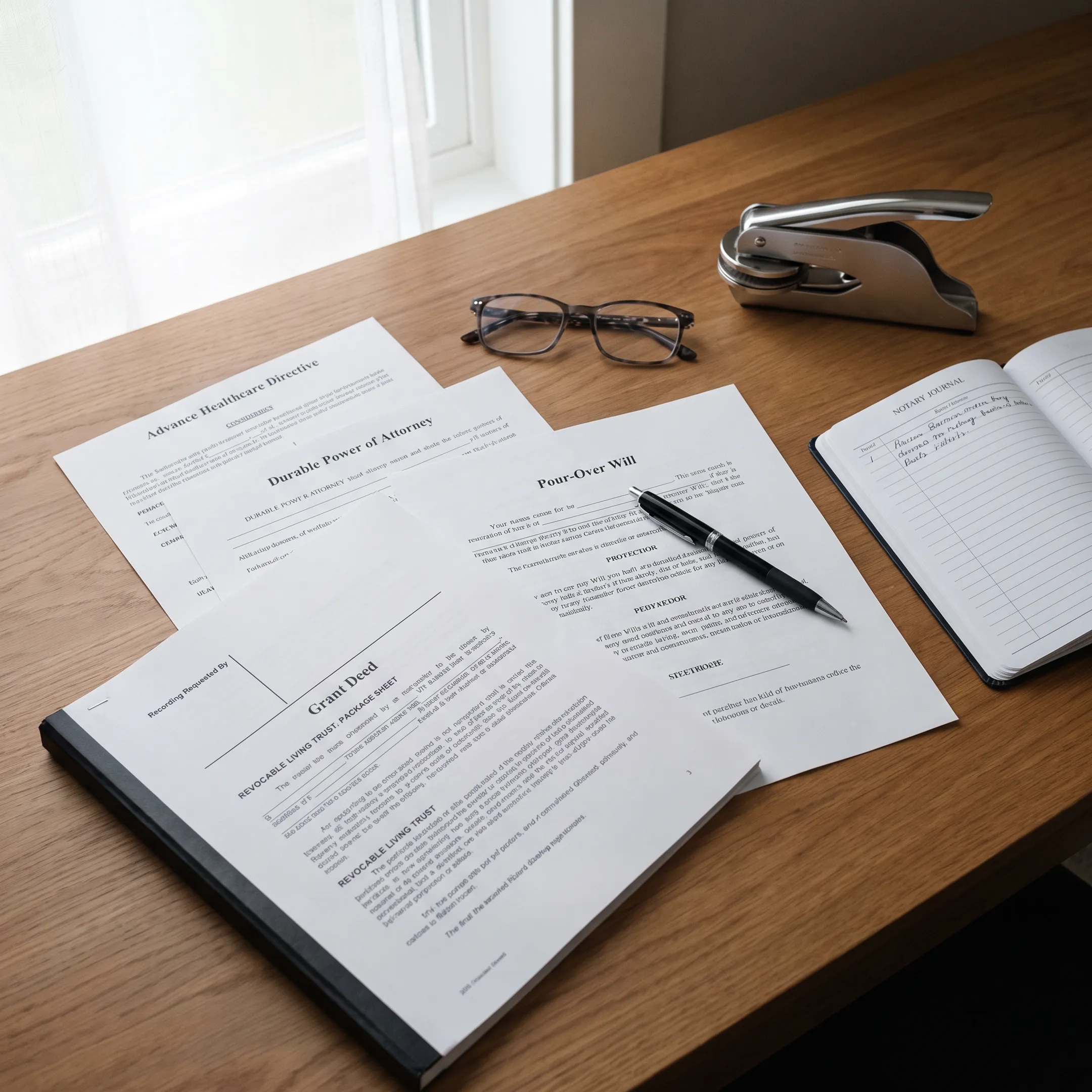 Prepared deed transfer documents ready for signing and recording