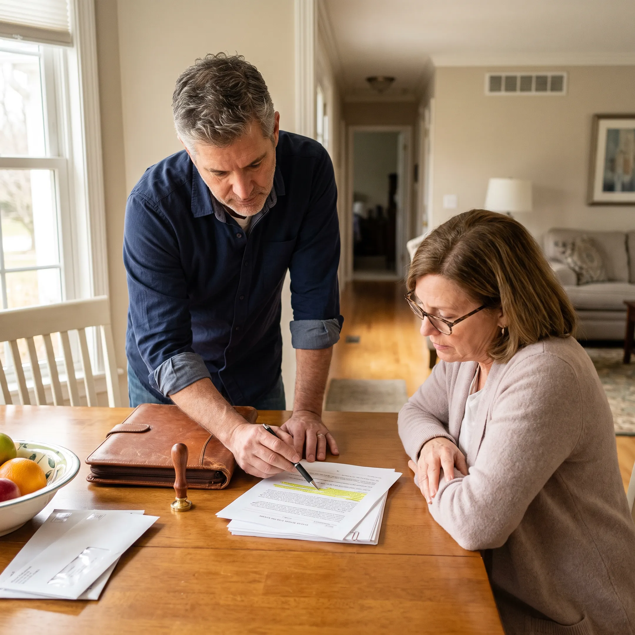 Notary reviewing trust documents at a client’s location