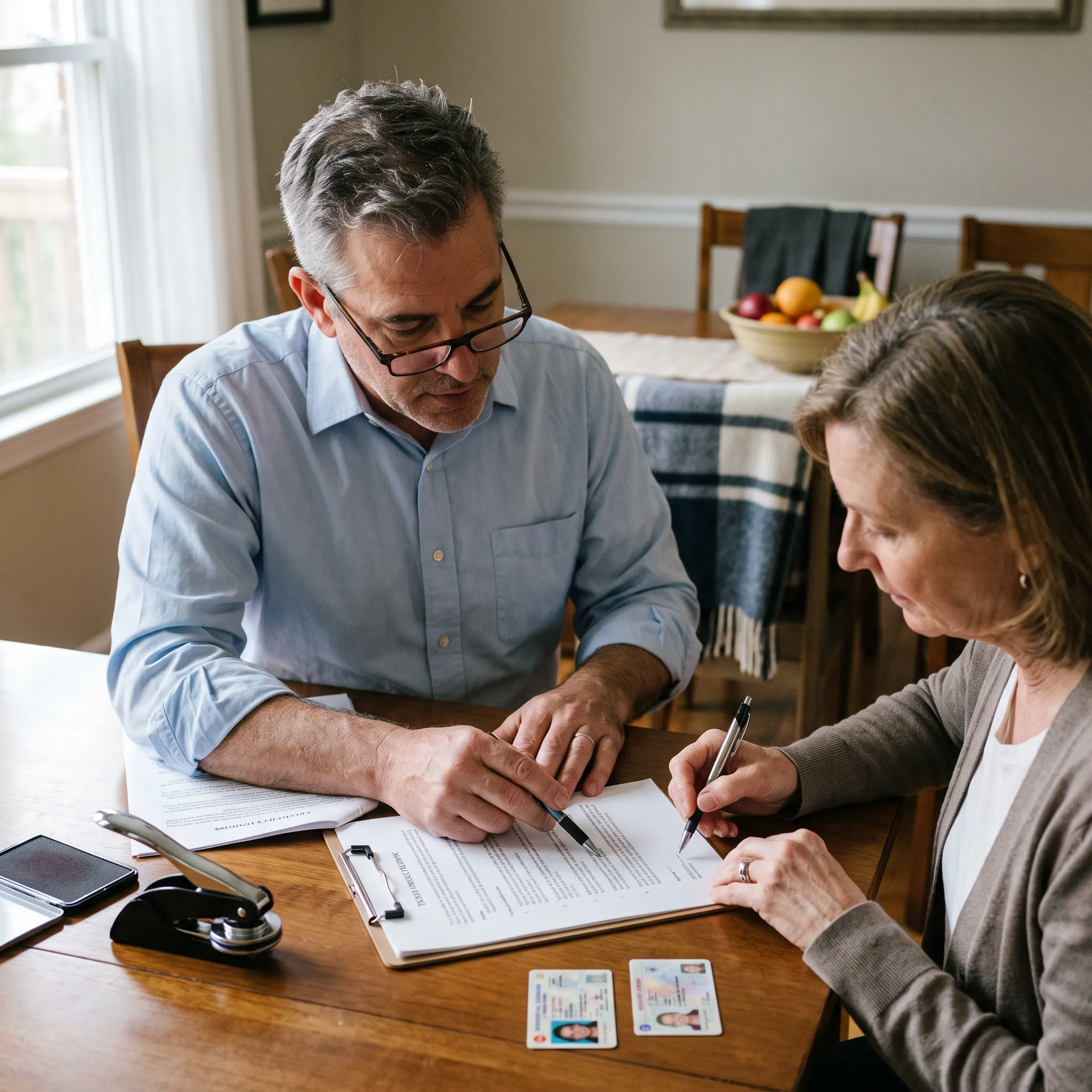 Mobile notary assisting a client with estate documents