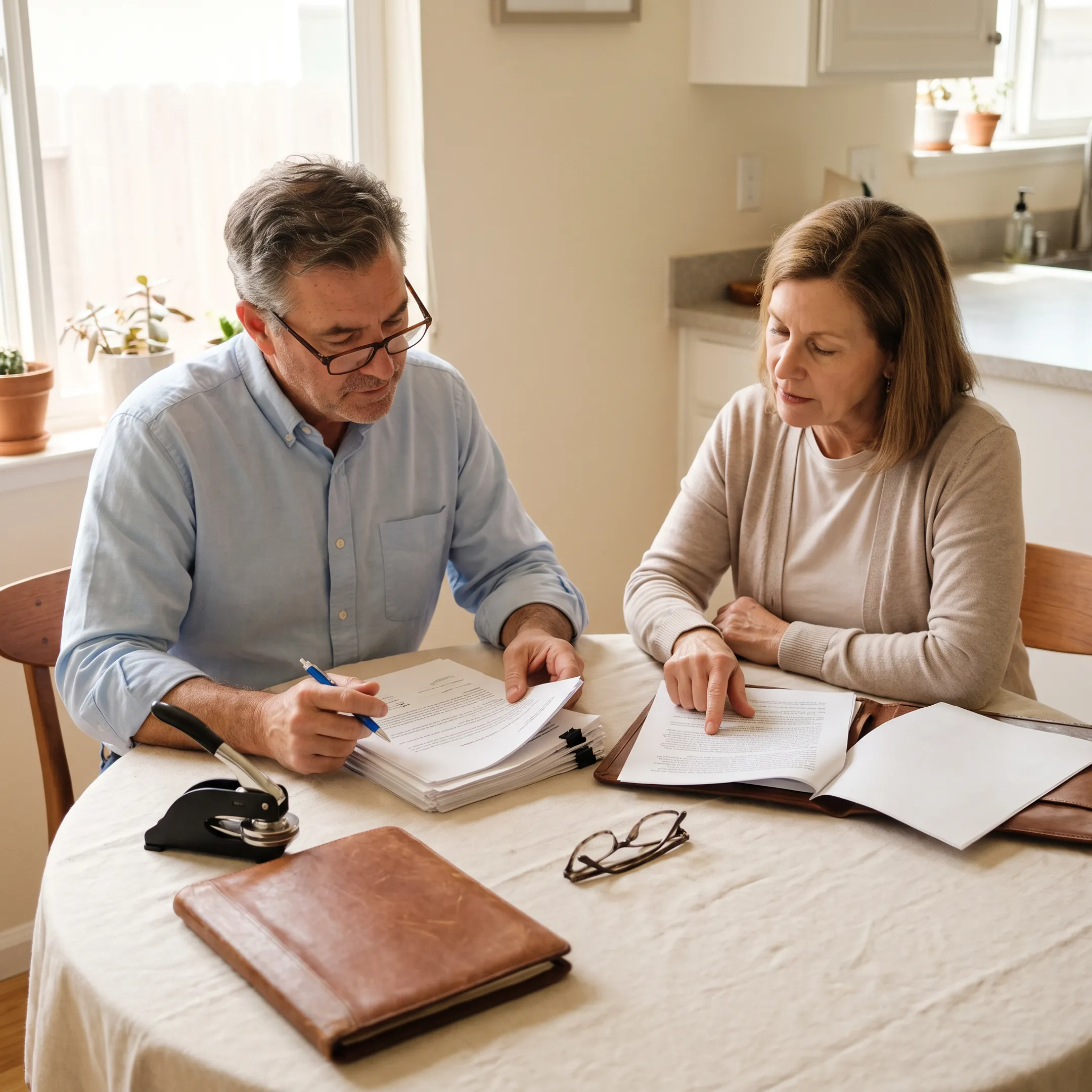 Mobile notary reviewing estate planning documents with a San Diego client