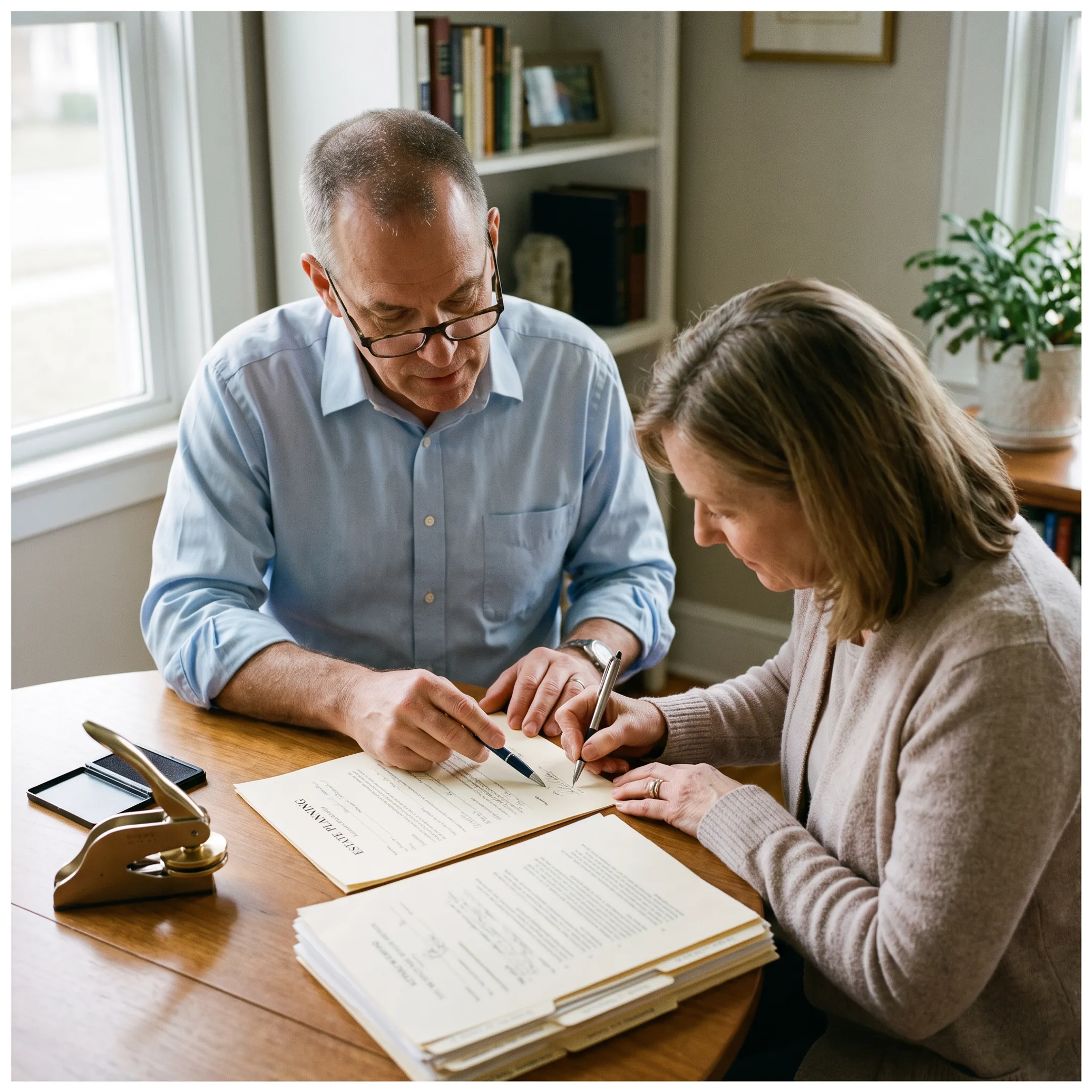 Mobile notary assisting a client with estate planning documents