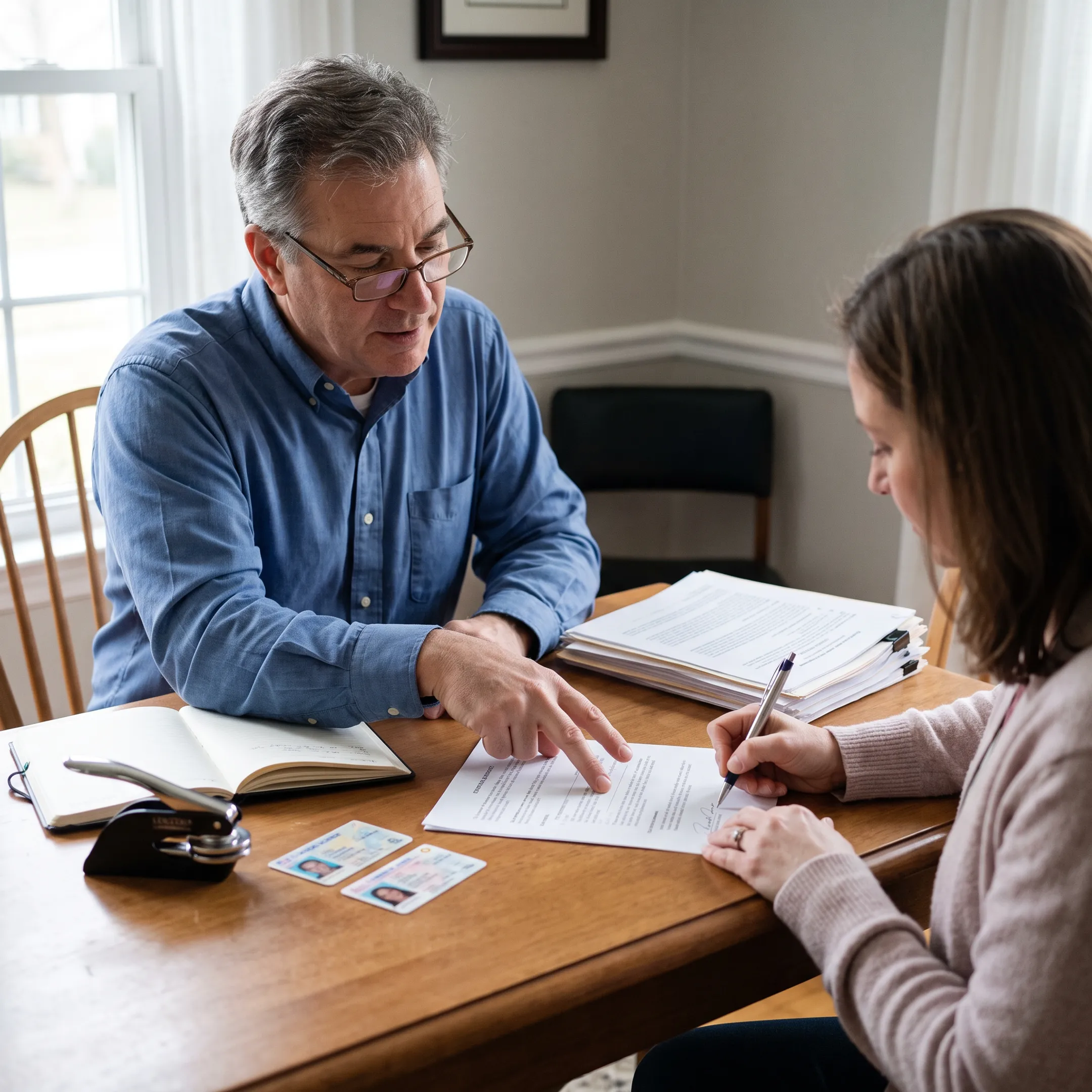 Notary witnessing a client signature on trust documents
