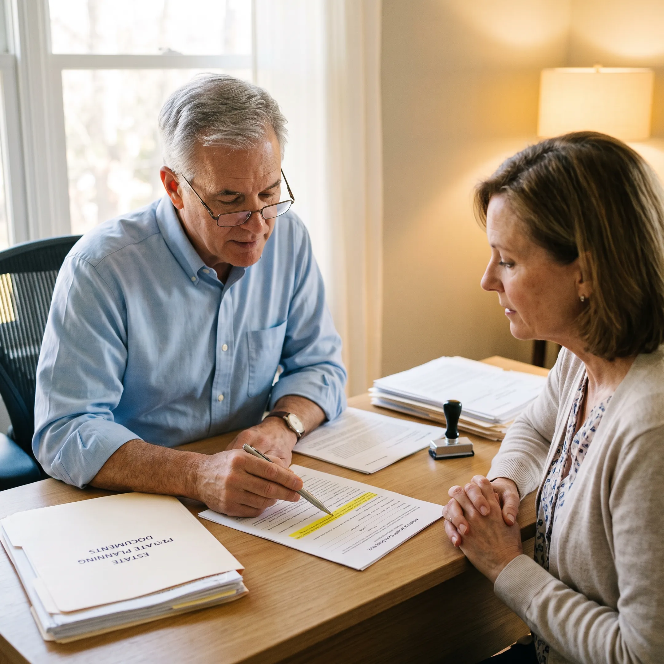 Person reviewing an advance health care directive with a document preparer