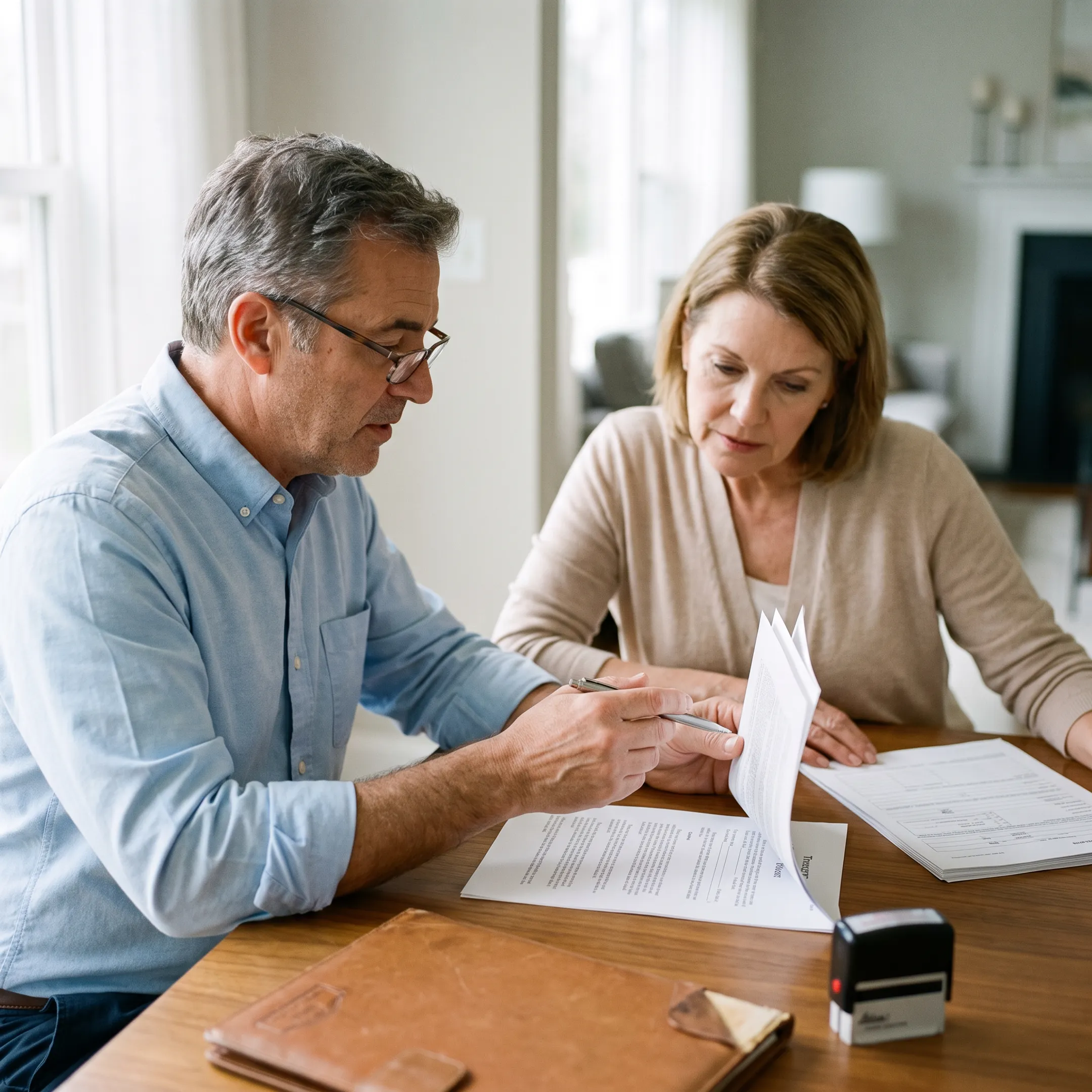 Client and notary discussing California trust documents