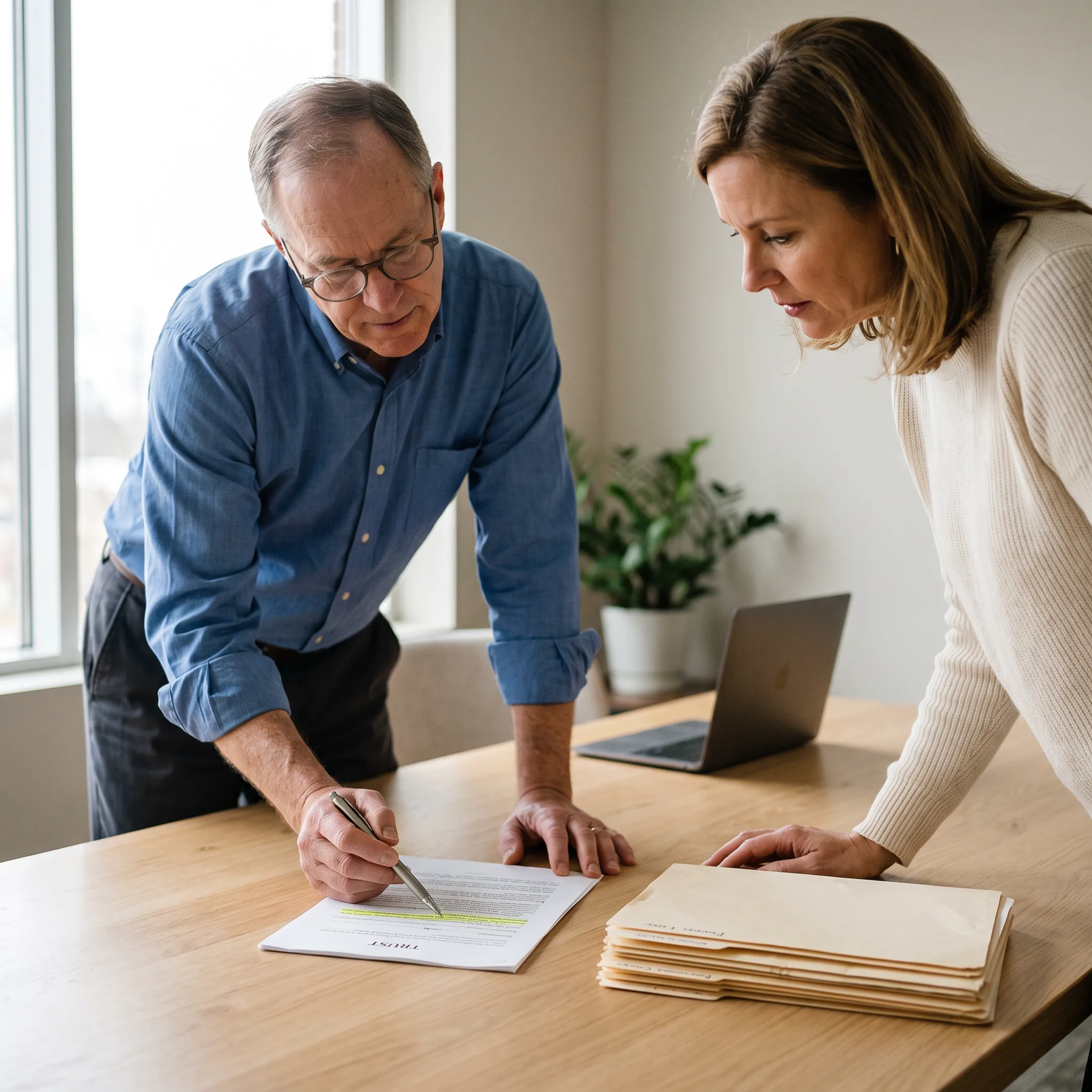 Advisor discussing living trust documents with a California homeowner