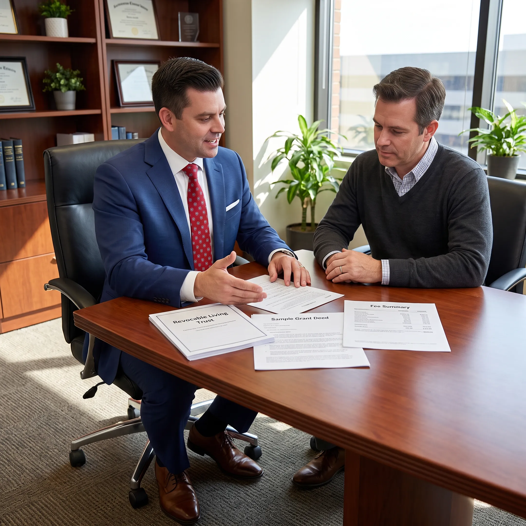 HomeTrust professional explaining living trust pricing and documents