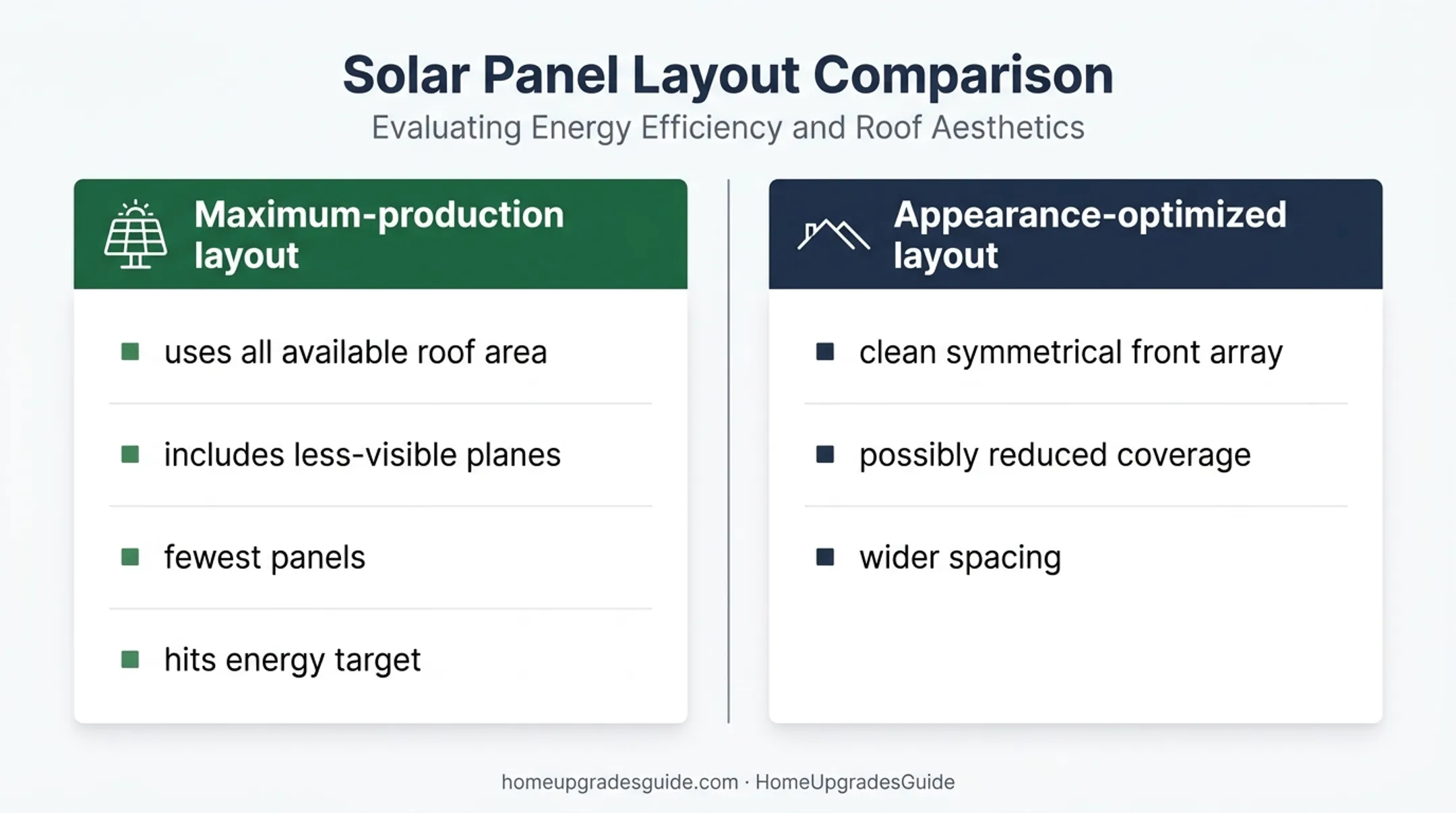 Production-focused versus appearance-focused solar layout comparison