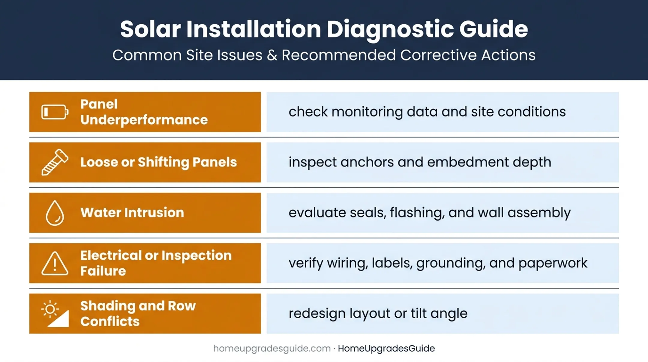 Five common wall-mounted solar installation problems and corrective actions
