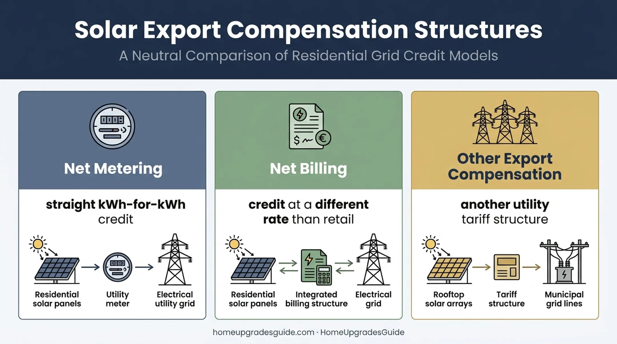 Three solar electricity export compensation structures comparison