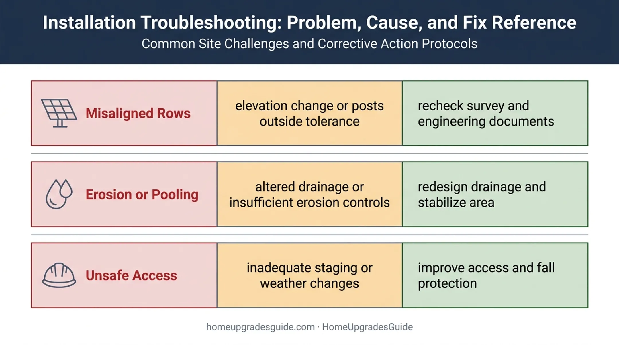 Three common hillside solar installation problems causes and fixes