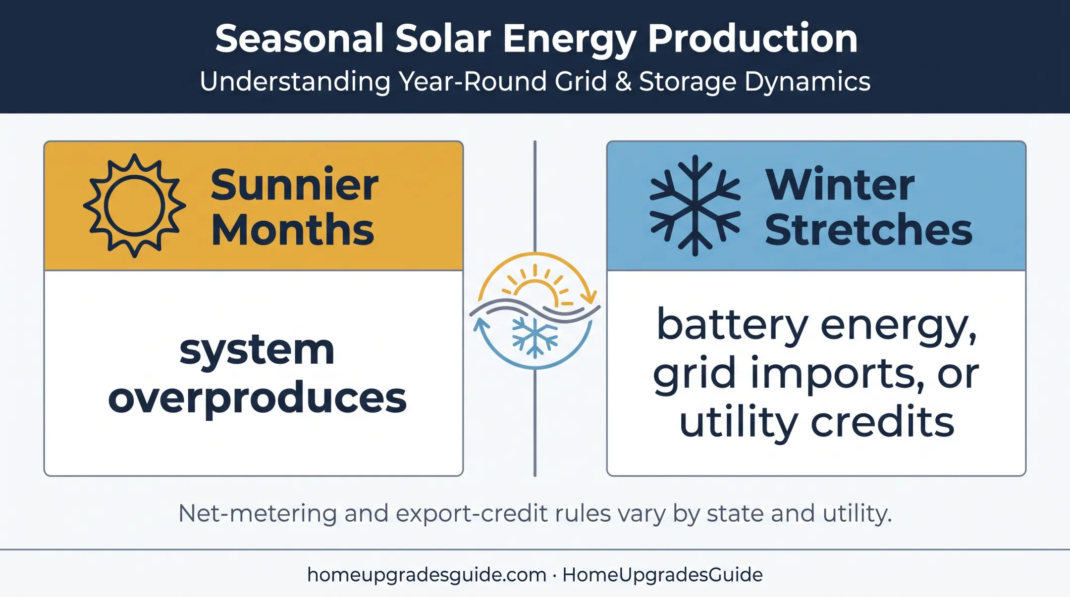 Seasonal solar energy balance between summer production and winter demand