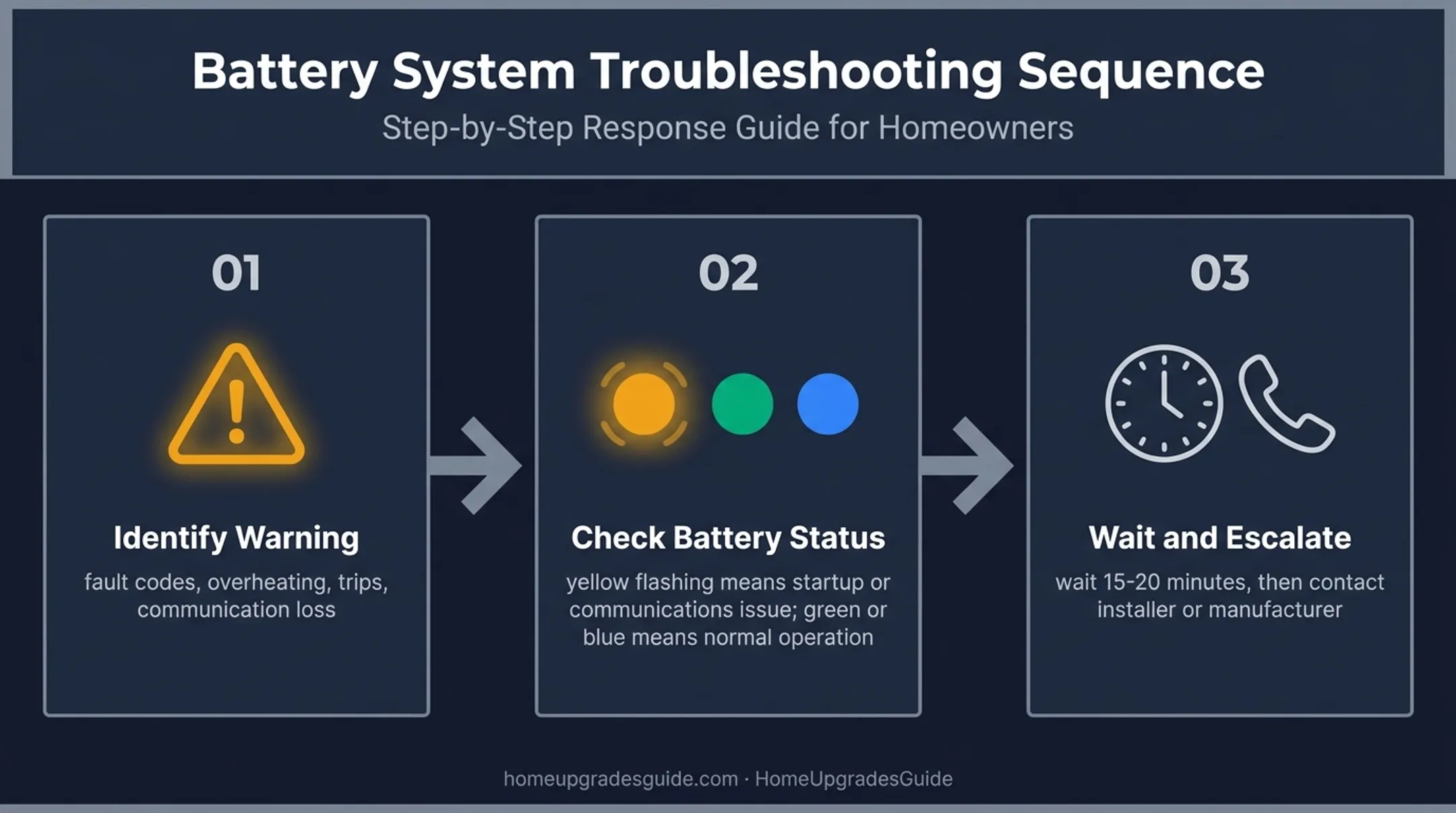 Solar battery warning signs and troubleshooting response flow