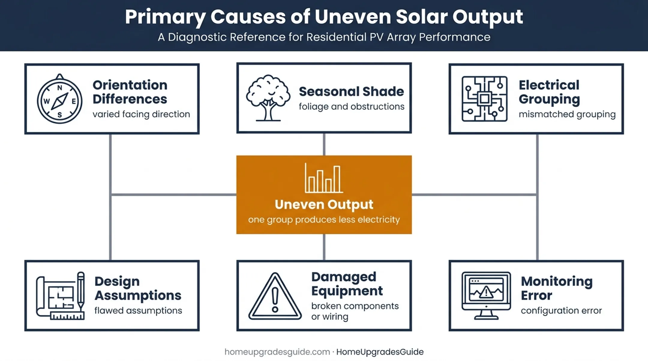 Six causes of uneven solar output between hip roof panel groups