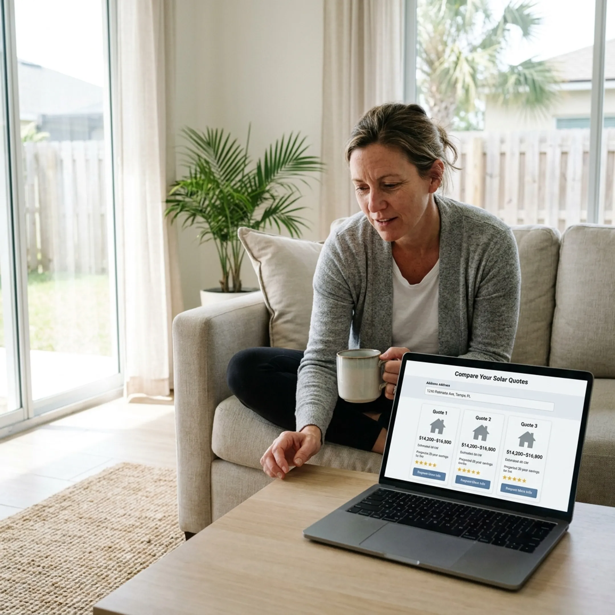 Homeowner reviewing matched solar contractors