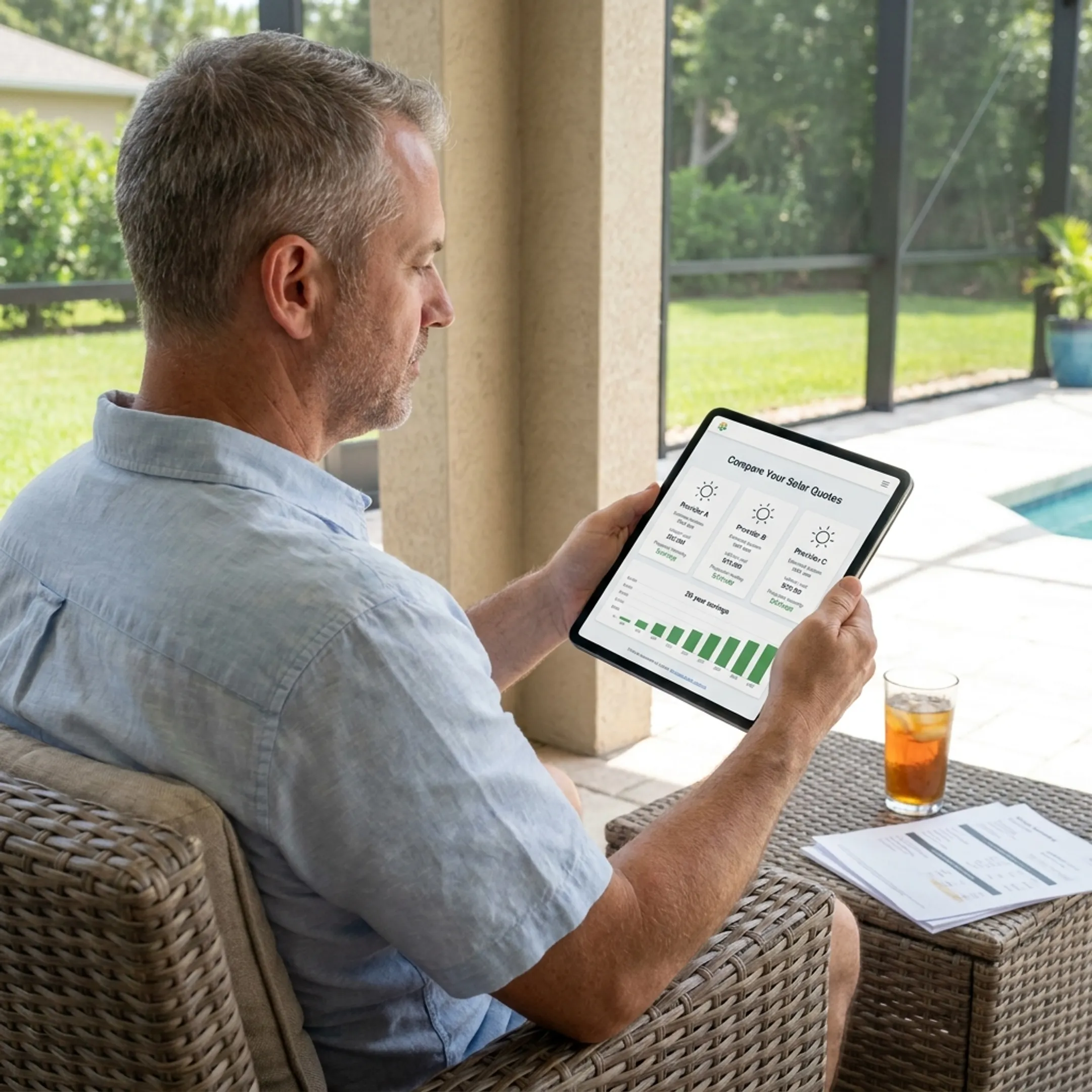 Tampa homeowner reviewing solar contractor quote options