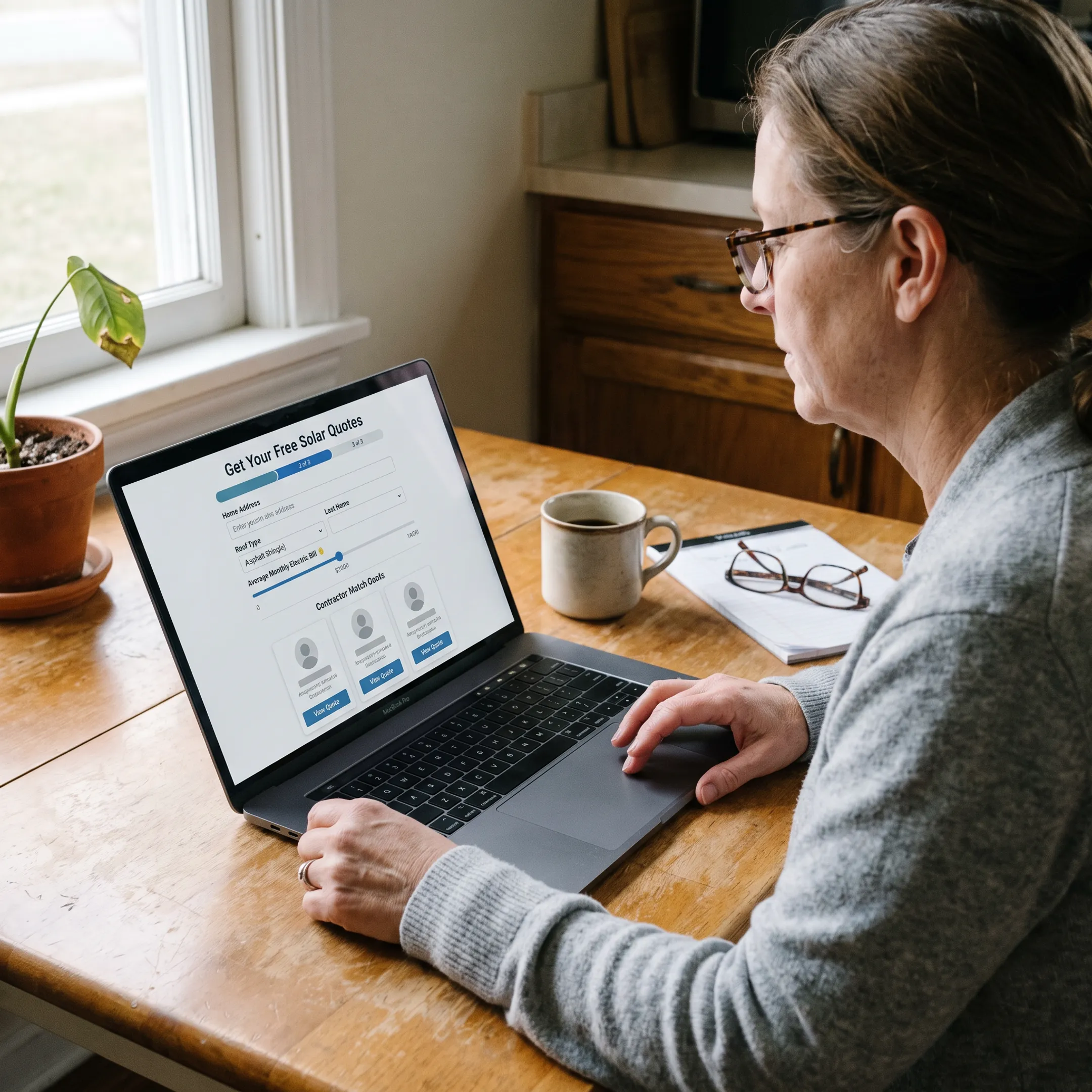 Homeowner submitting a solar quote request online