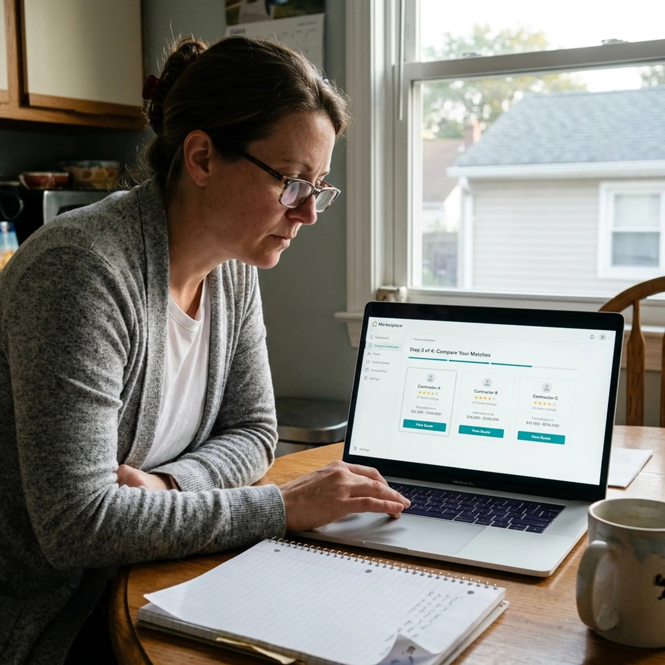 Homeowner comparing solar contractor matches online