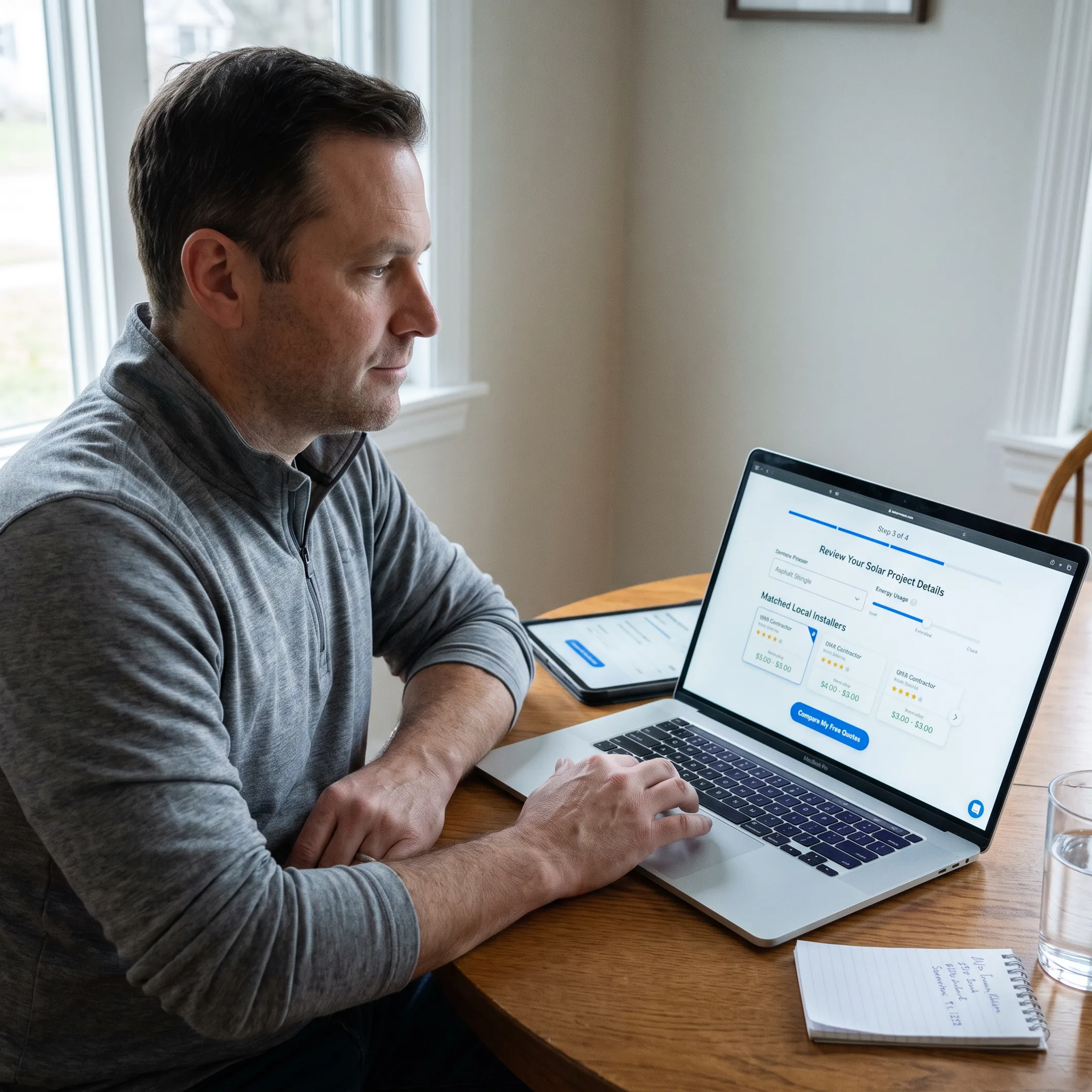 Homeowner completing an online solar quote request