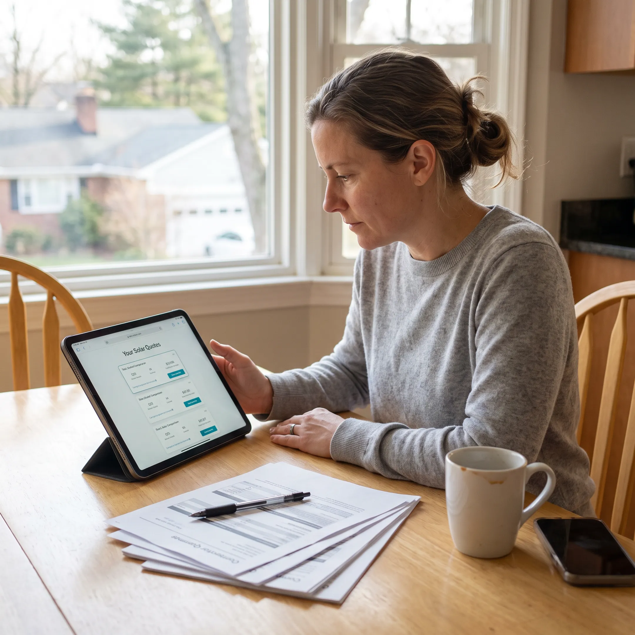Homeowner reviewing solar panel installation options for a Rockville home